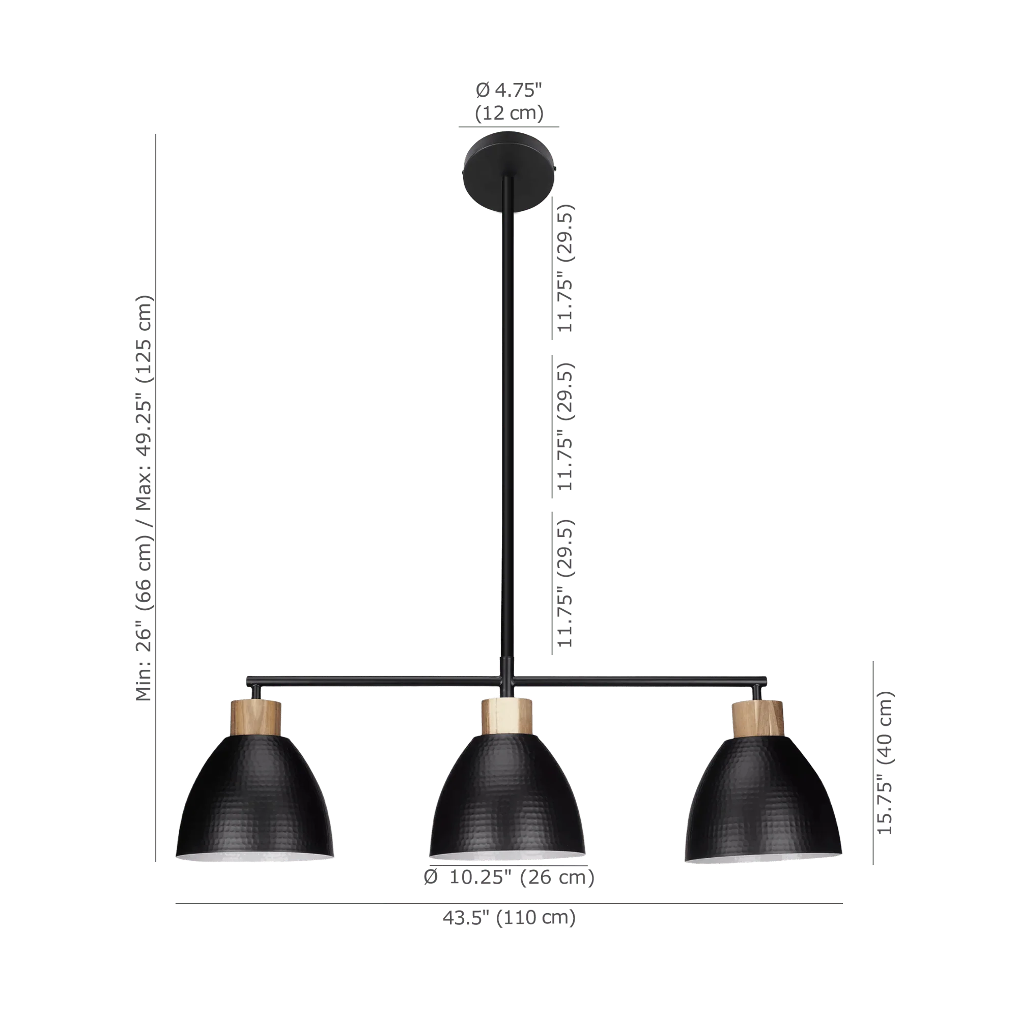 3-Bulb Metal and Wood Ceiling Lamp - Image 5