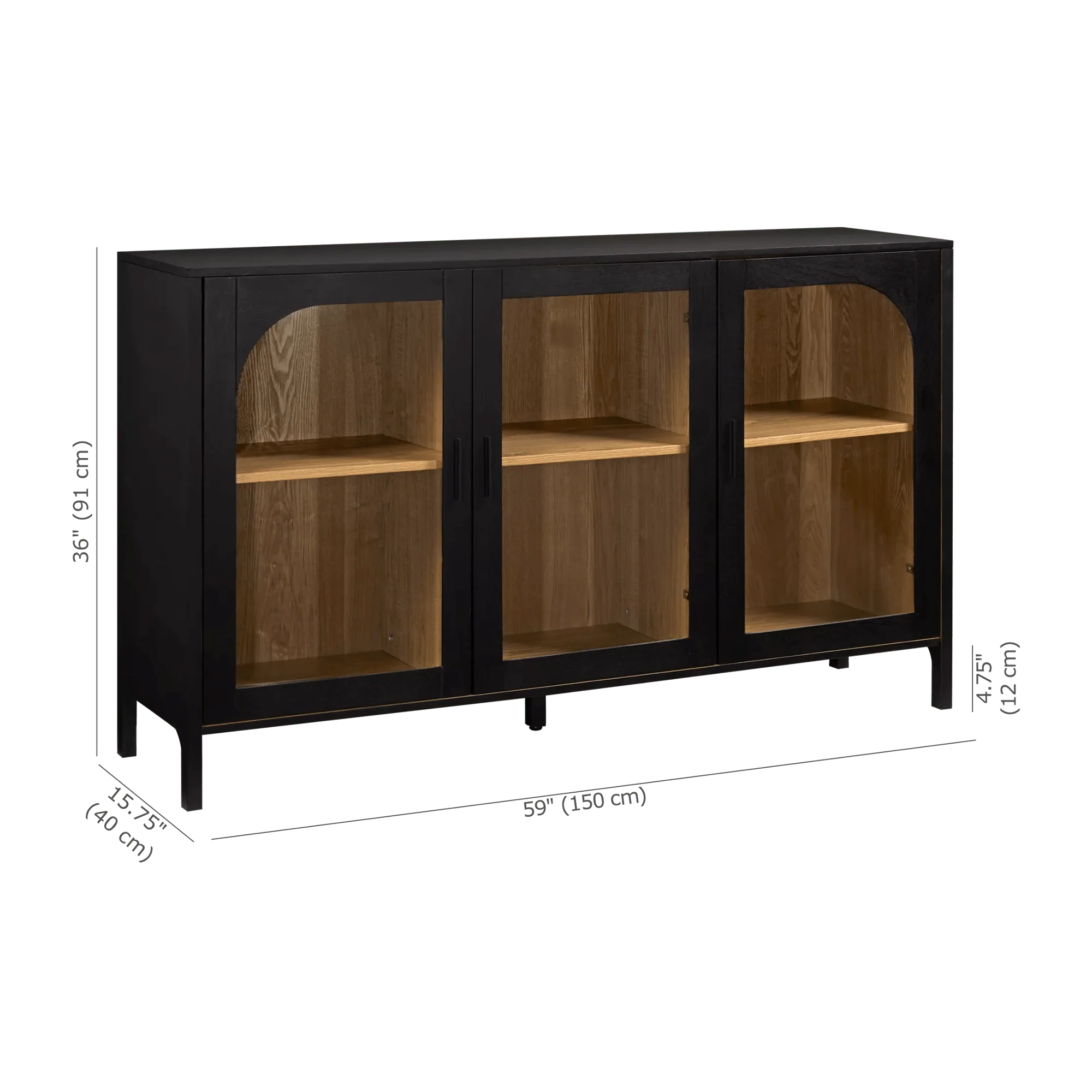 3-Door Black Wooden Buffet - Image 3