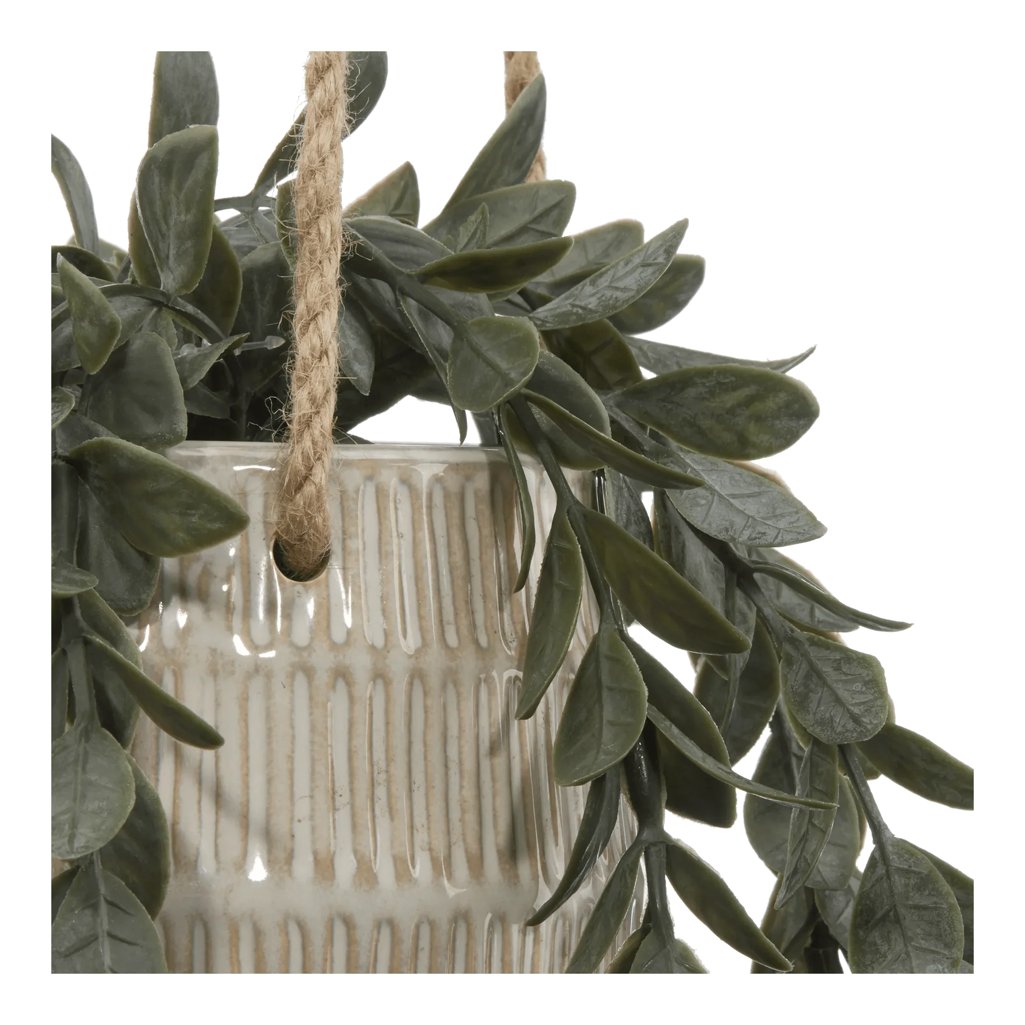 Artificial Leaves in Hanging Textured Pot - Image 2