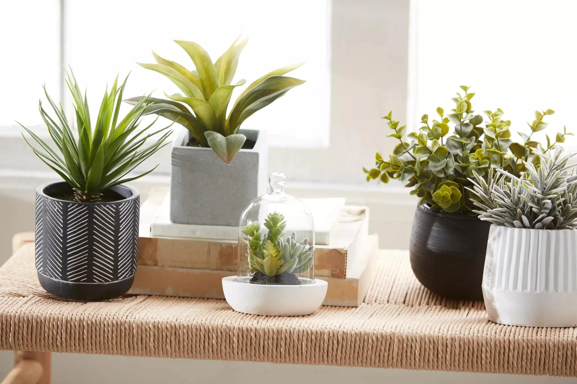 Artificial Plant in Striped Pot - Image 4