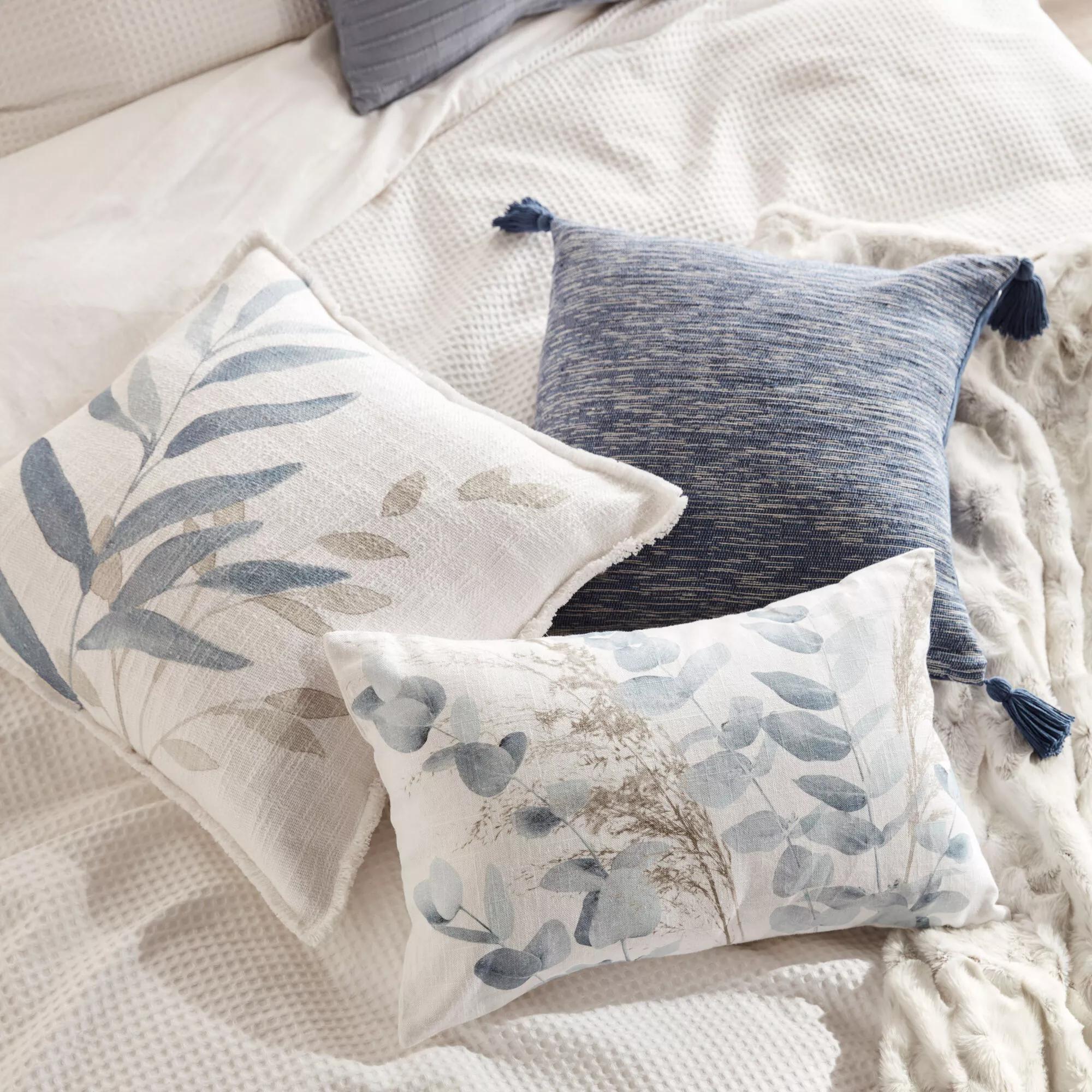 Auriel Blue & Beige Flora Decorative Pillow - Image 2