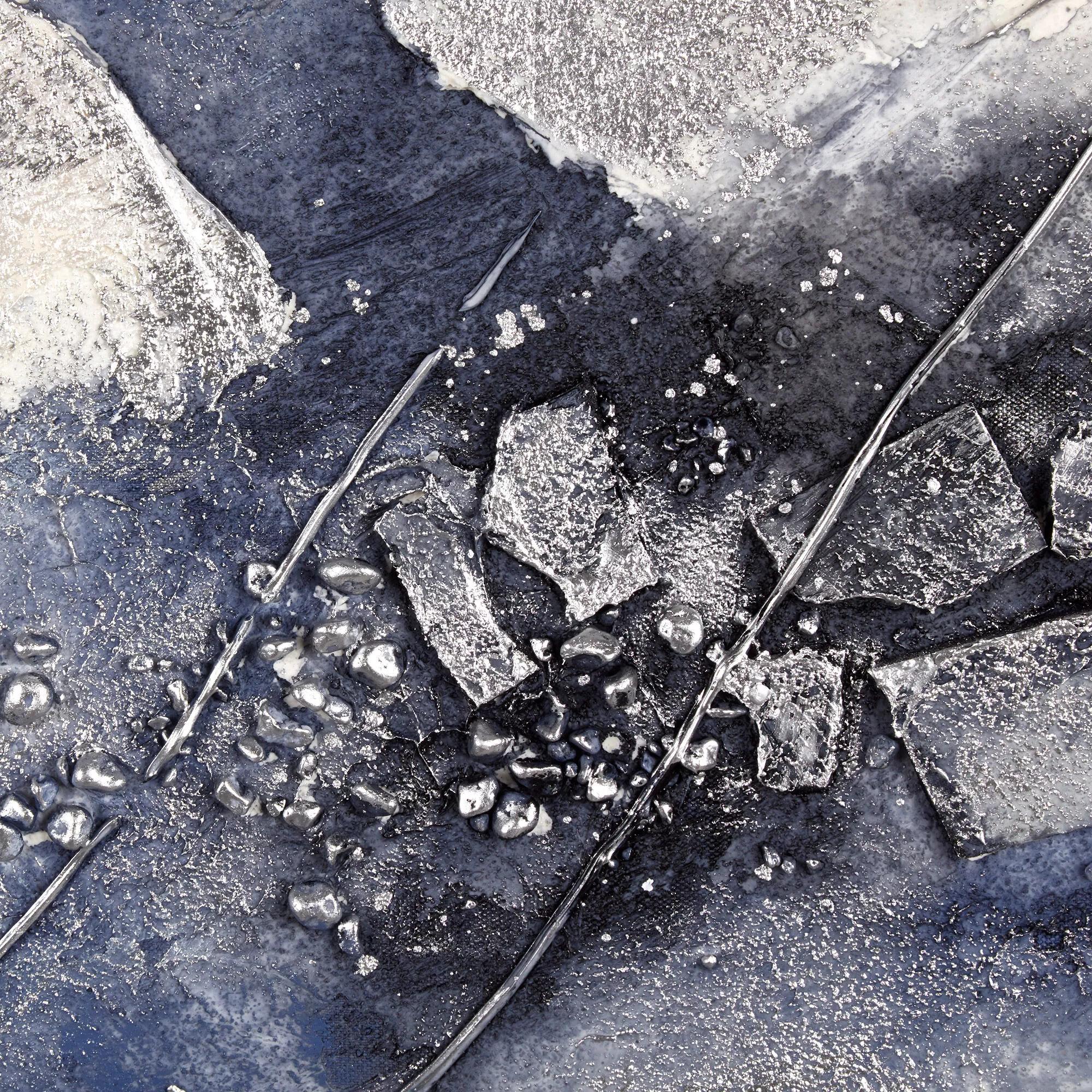 Beige & Blue Cluster Oil Painting - Image 2