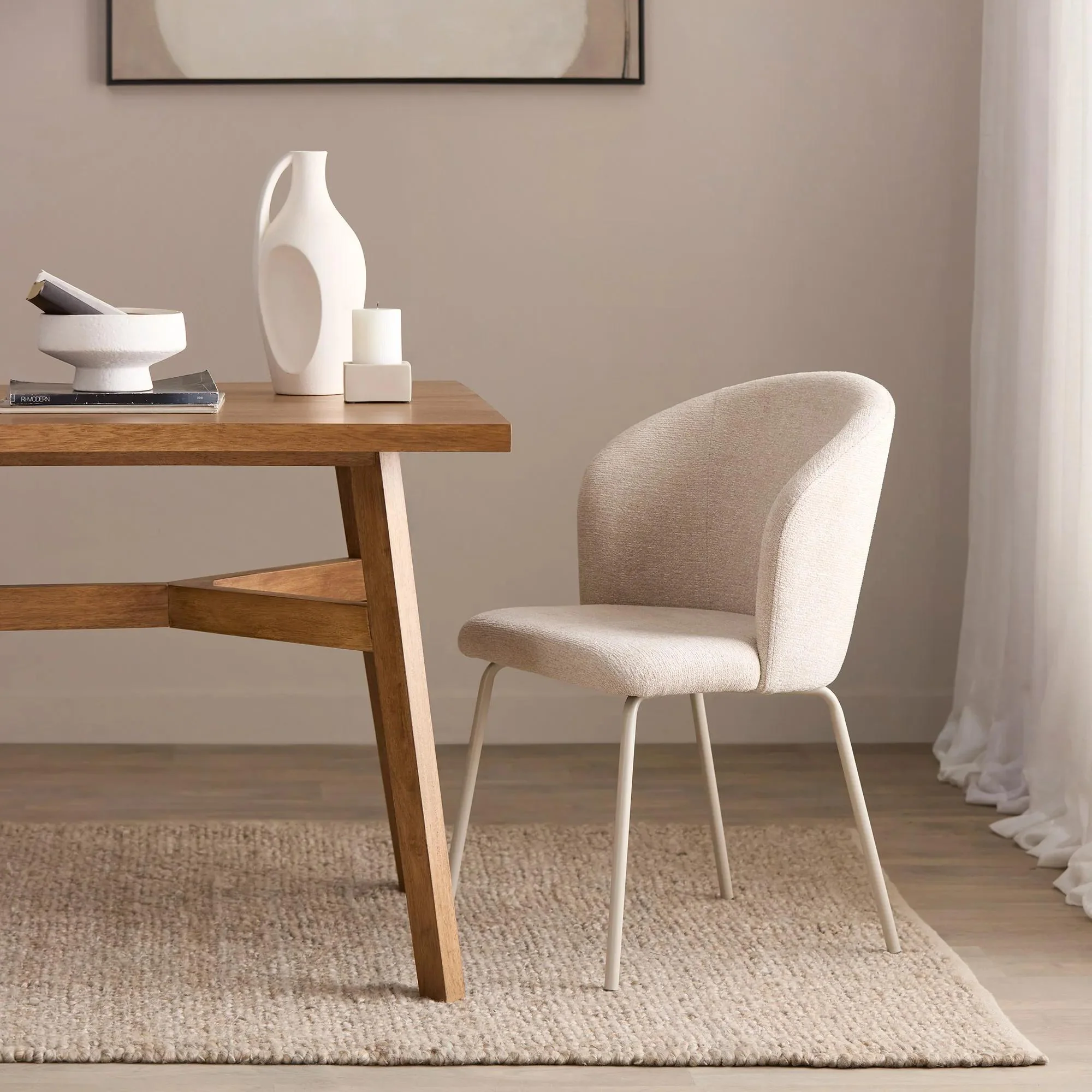 Beige Fabric and Metal Dining Chair - Image 2