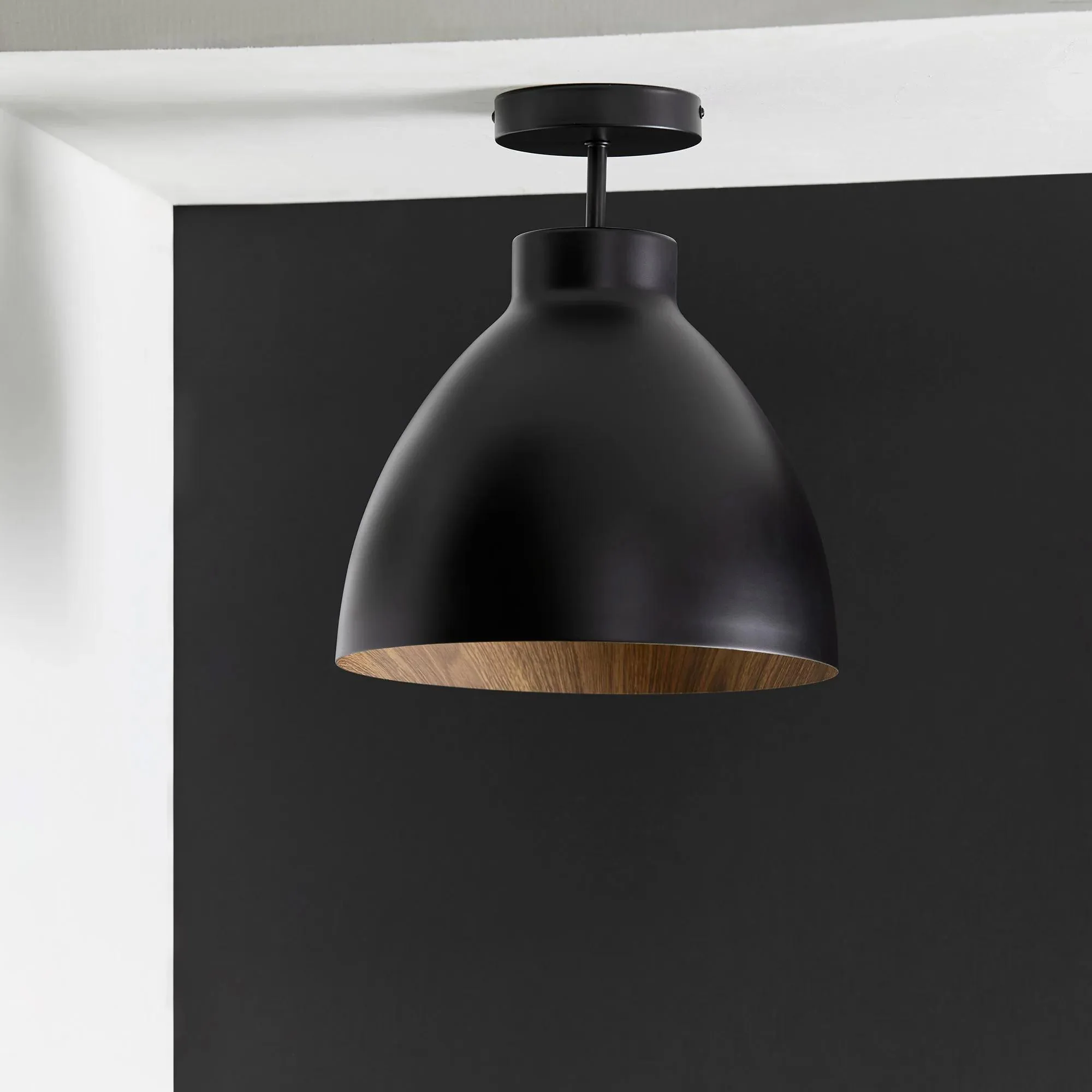 Black Ceiling Lamp with Walnut Interior - Image 2