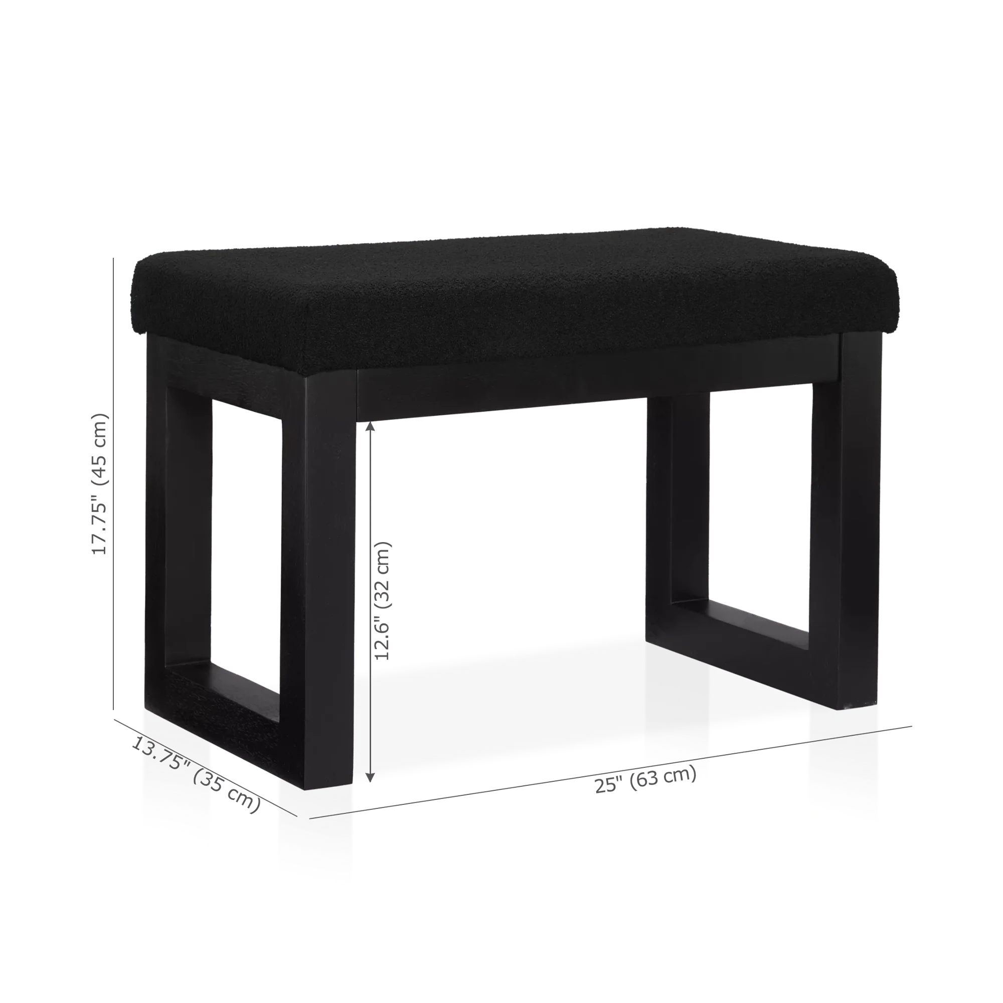 Black Fabric and Wood Bench - Image 4