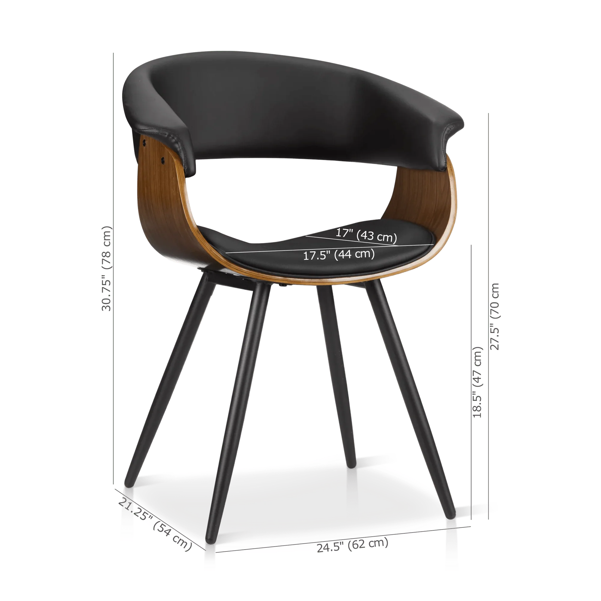Black Faux Leather and Walnut Chair - Image 4