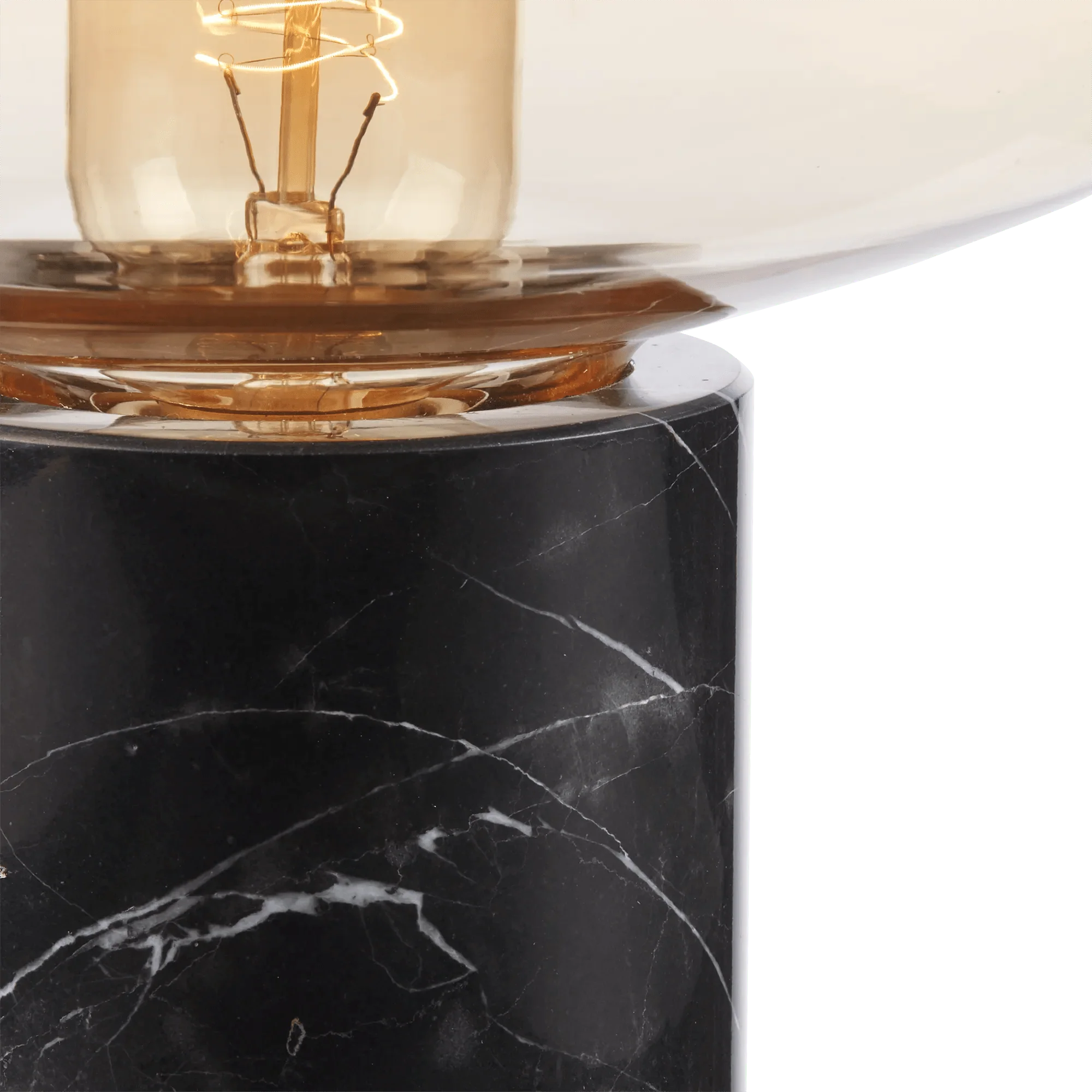 Black Marble & Amber Glass Table Lamp - Image 3