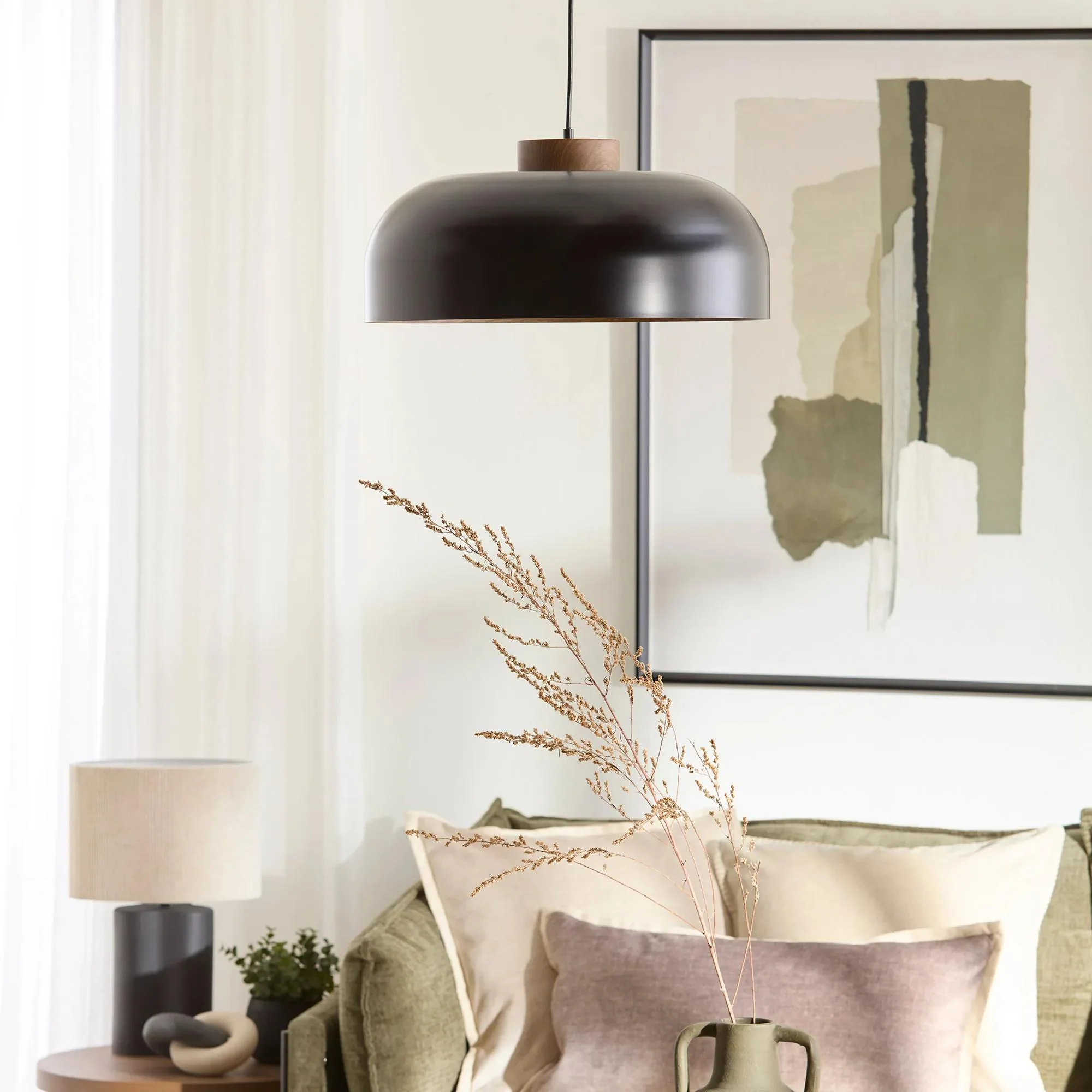 Black Metal Pendant Light with Wood Accent - Image 7