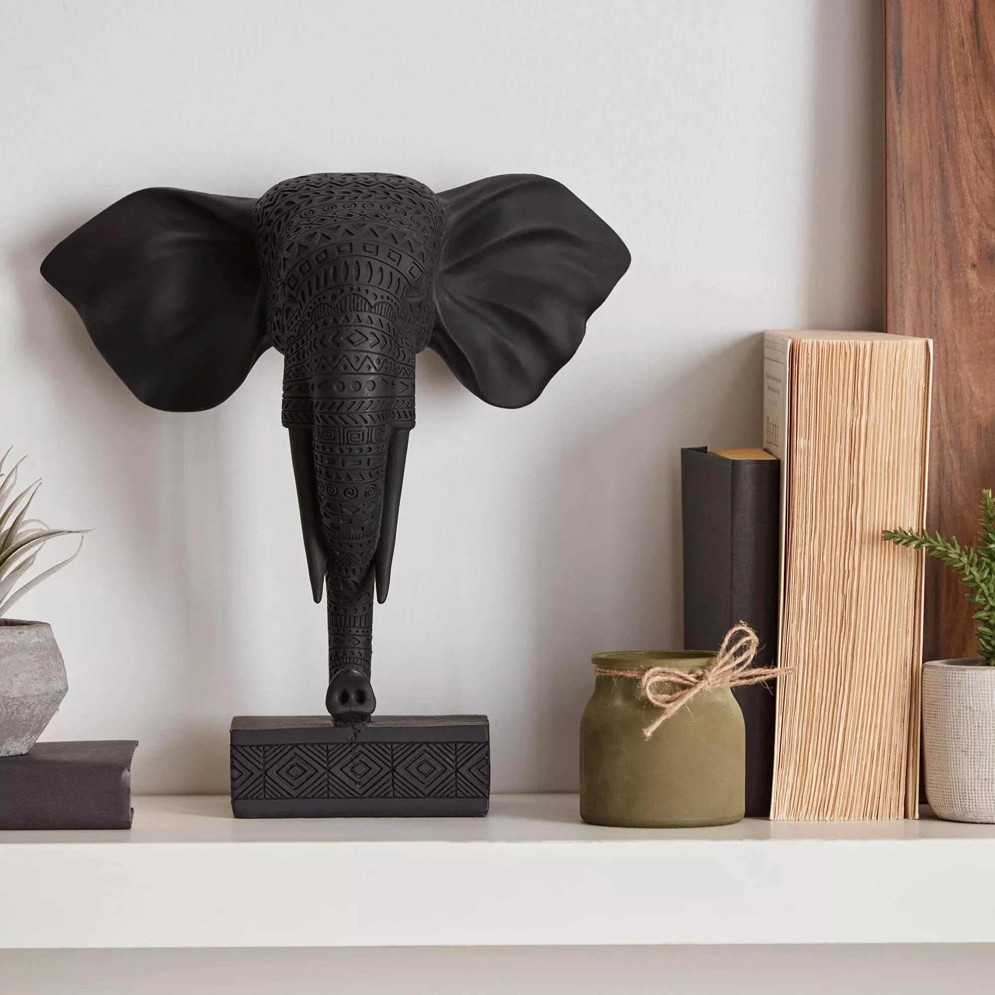 Black Resin Elephant on Stand - Image 2