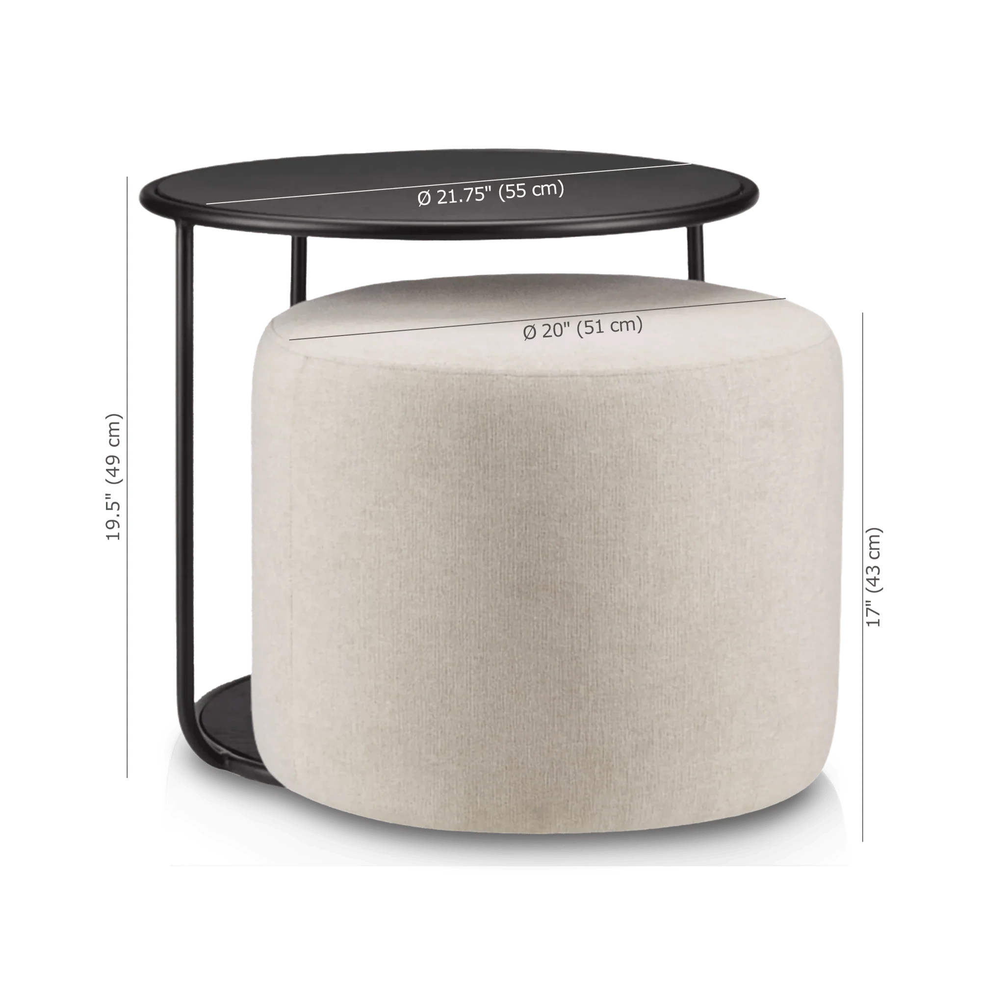 Black Side Table with Ottoman - Image 3