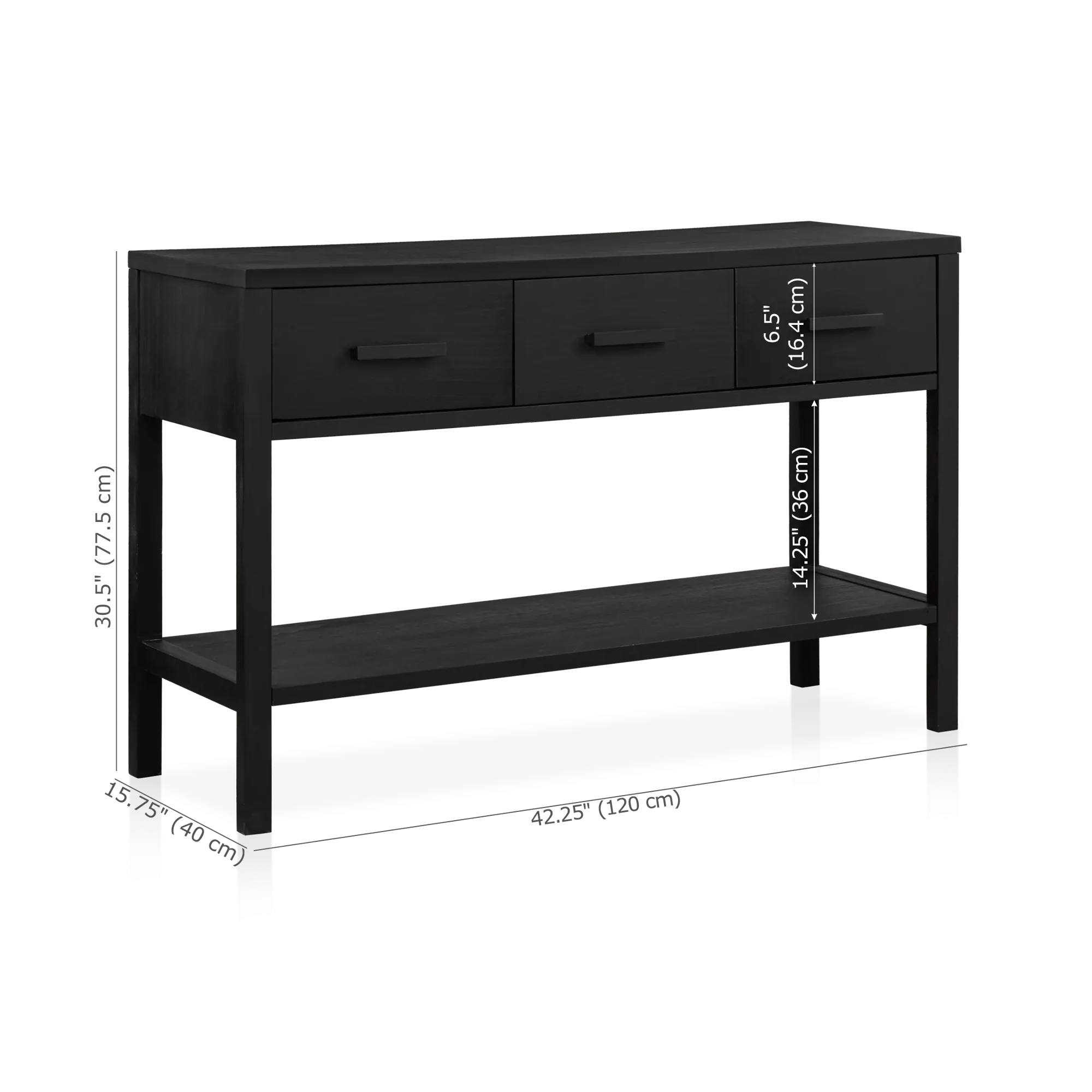 Black Veneer 3-Drawer Console - Image 7