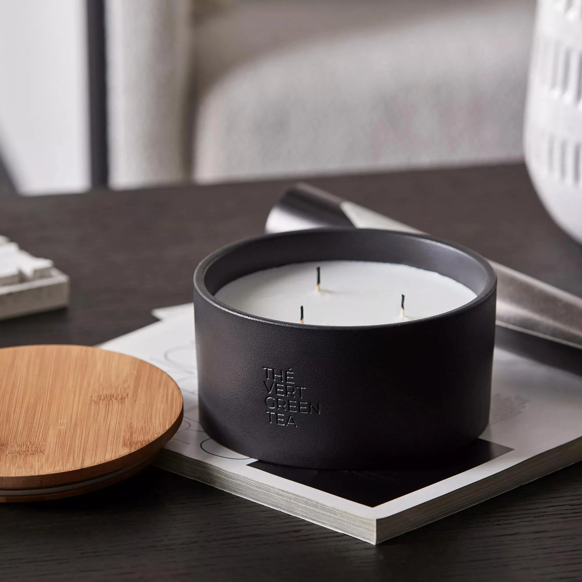 Bouclair Green Tea Candle with Wooden Lid - Image 6