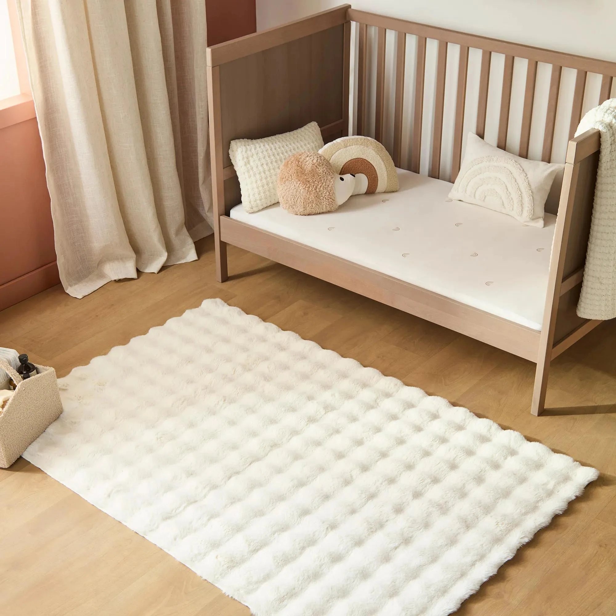 Cream Bubble Faux Fur Rug - Image 2