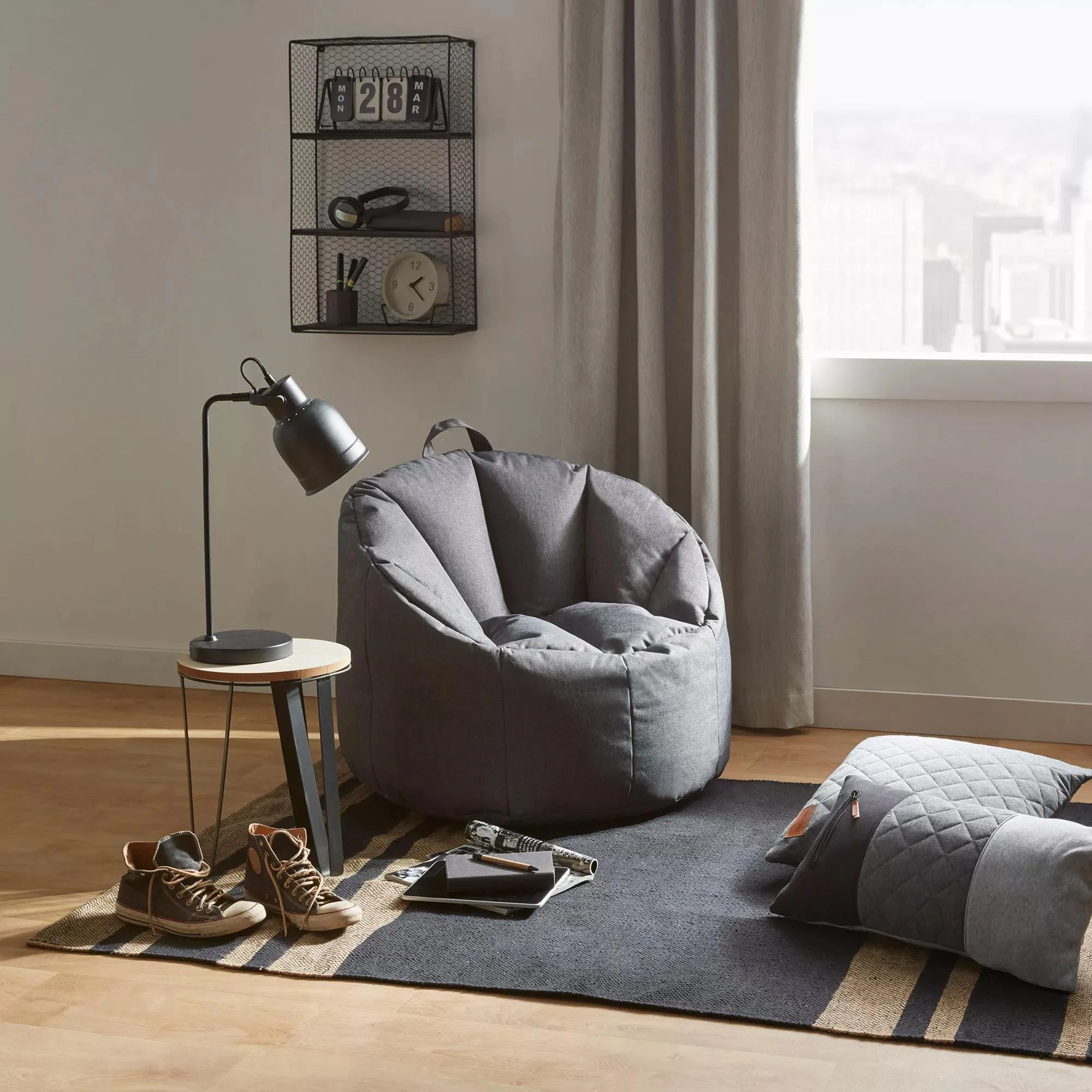 Dark Grey Canvas Bean Bag - Image 4