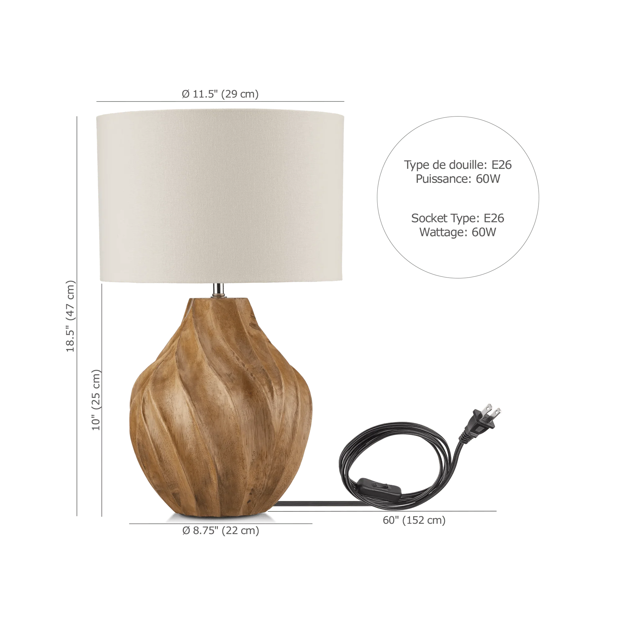 Carved Wood Table Lamp - Image 8