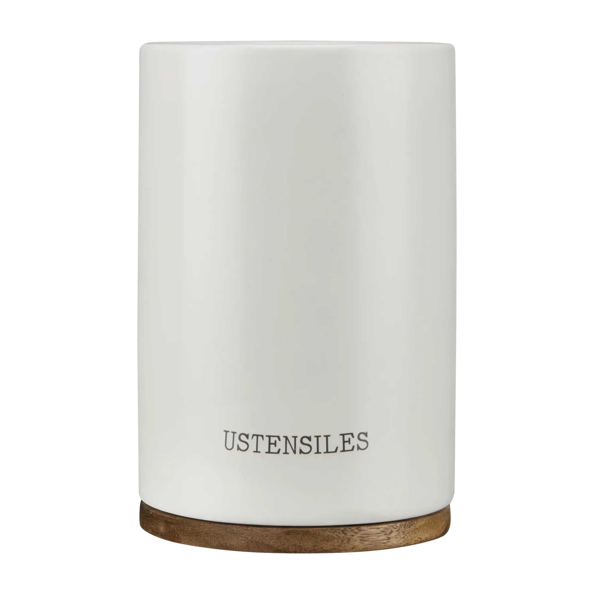 Ceramic Utensil Holder with Wooden Base