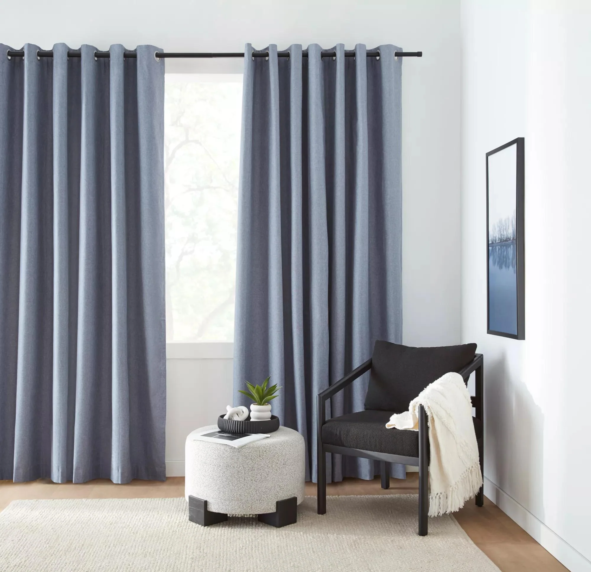 Blue Chambray Blackout Curtain - Image 3
