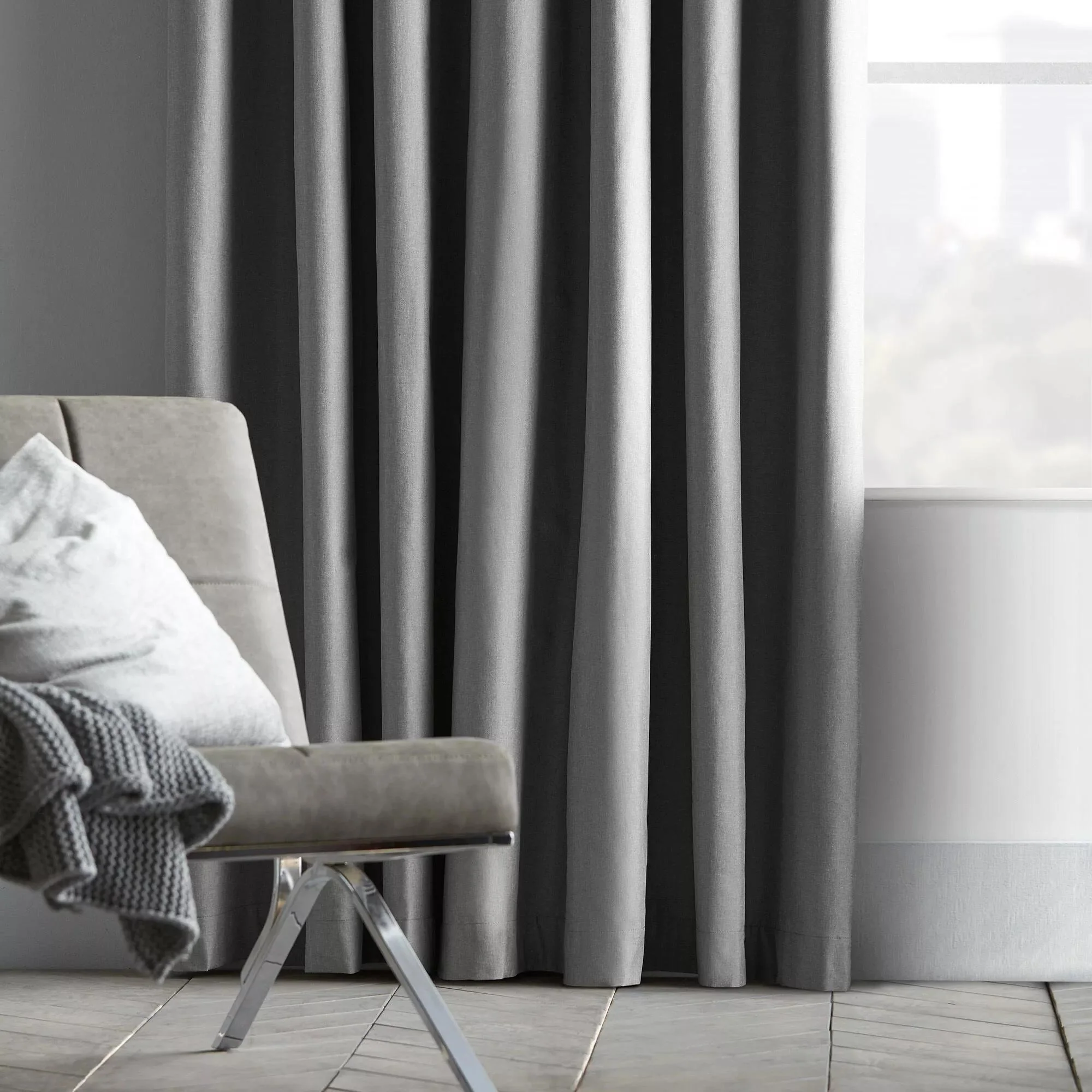 Light Grey Chambray Blackout Curtain - Image 6