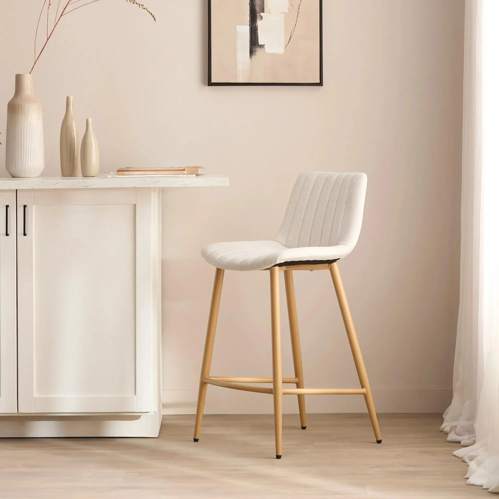 Chita Fabric and Metal Bar Stool - Image 2