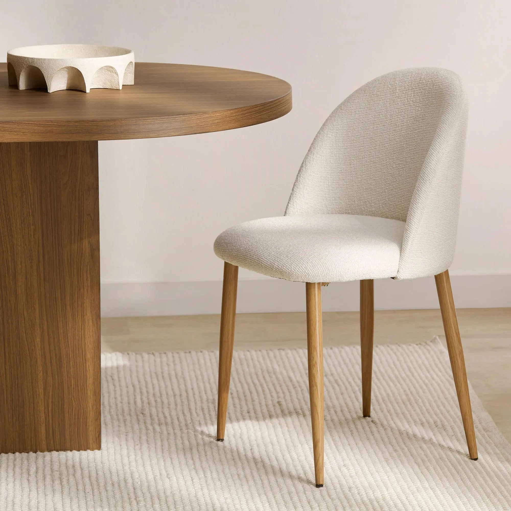 Cream Upholstered Chair with Rounded Back - Image 2