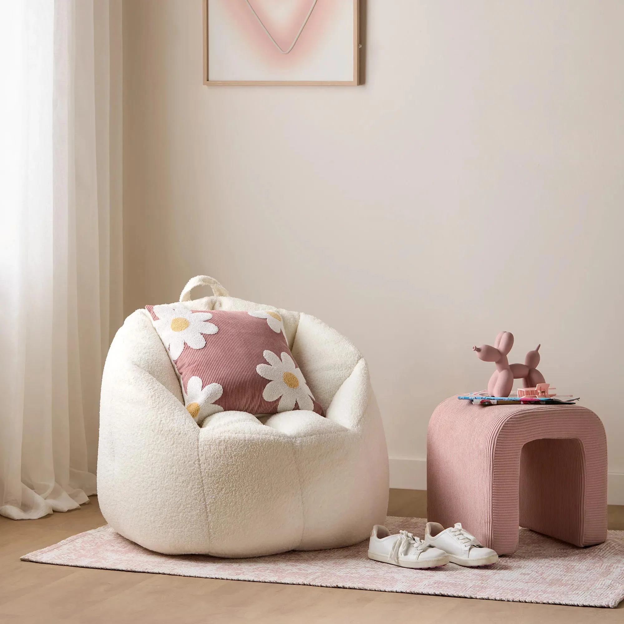 Off White Boucle Bean Bag - Image 5