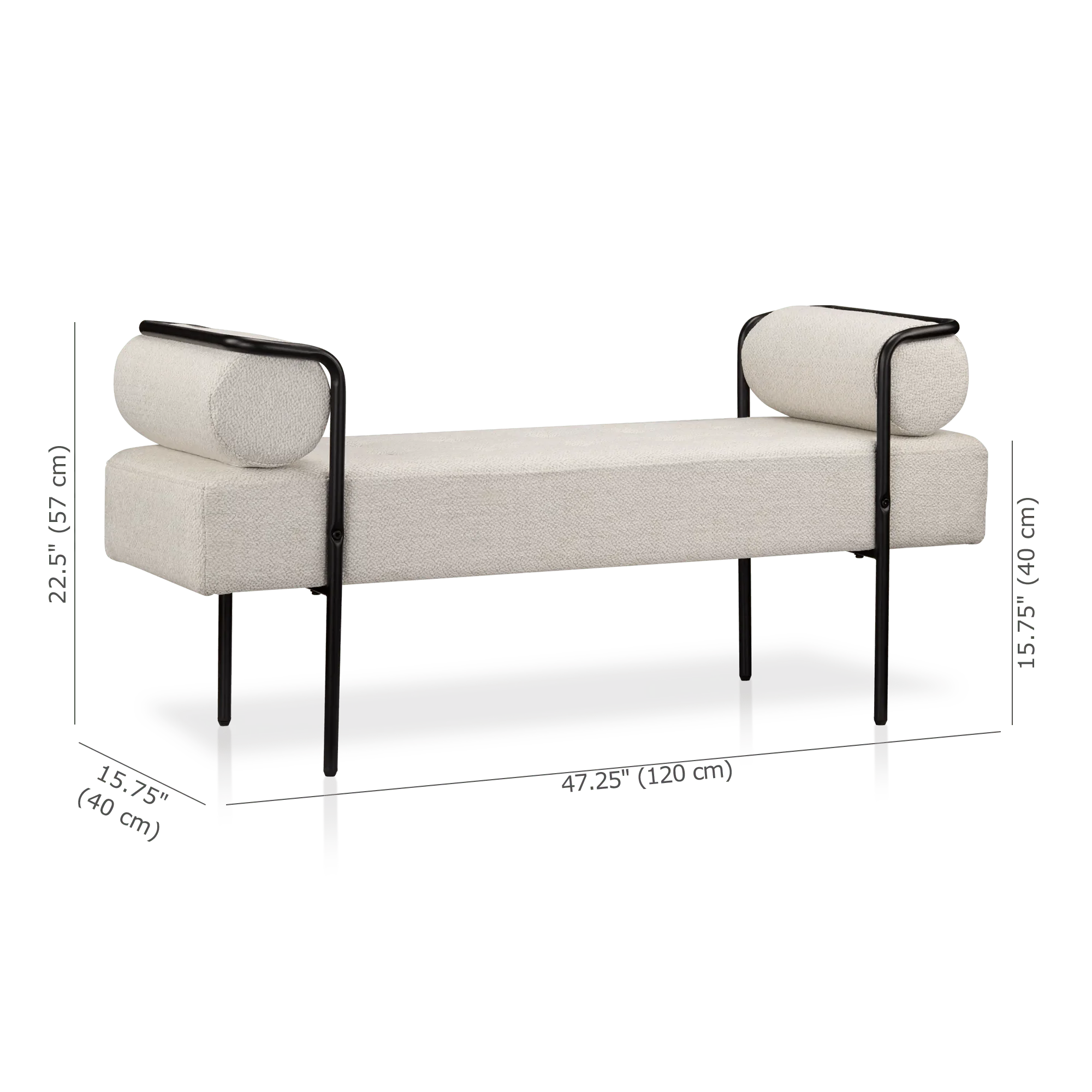 Fabric and Black Metal Bench - Image 7