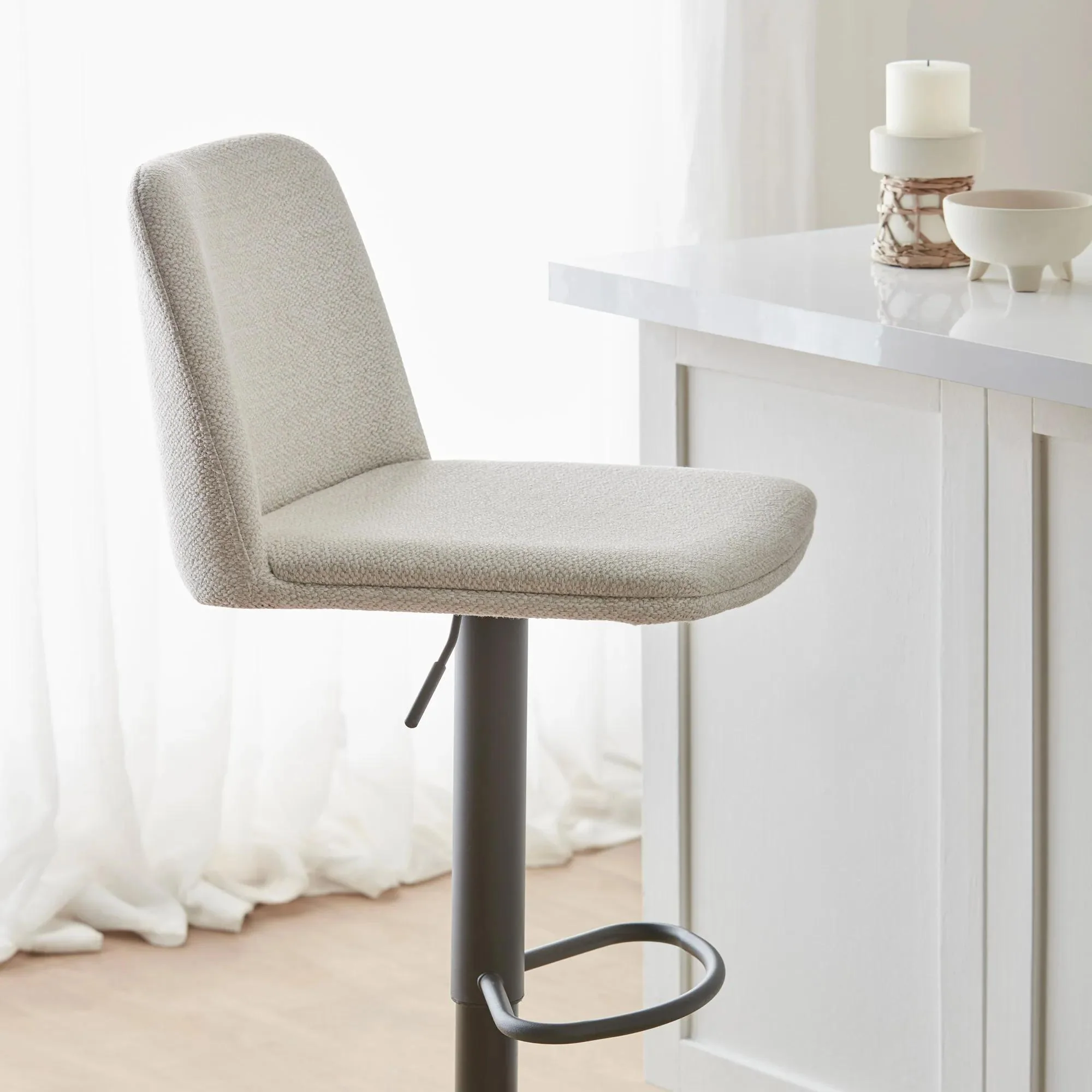 Oatmeal Fabric and Metal Adjustable Bar Stool - Image 2