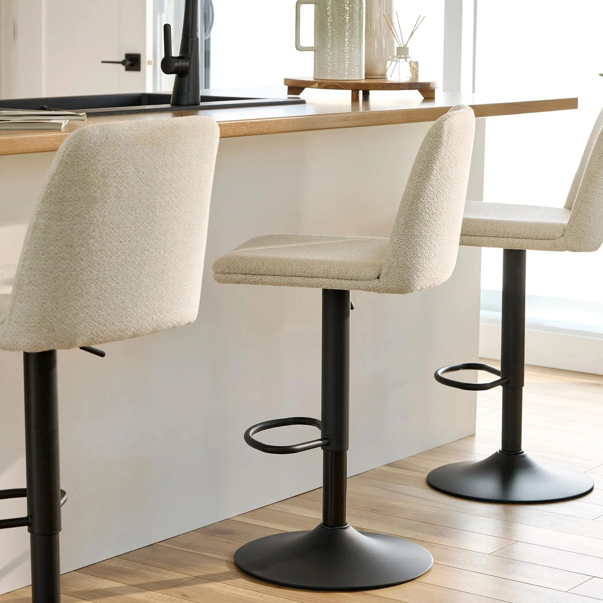 Oatmeal Fabric and Metal Adjustable Bar Stool - Image 3