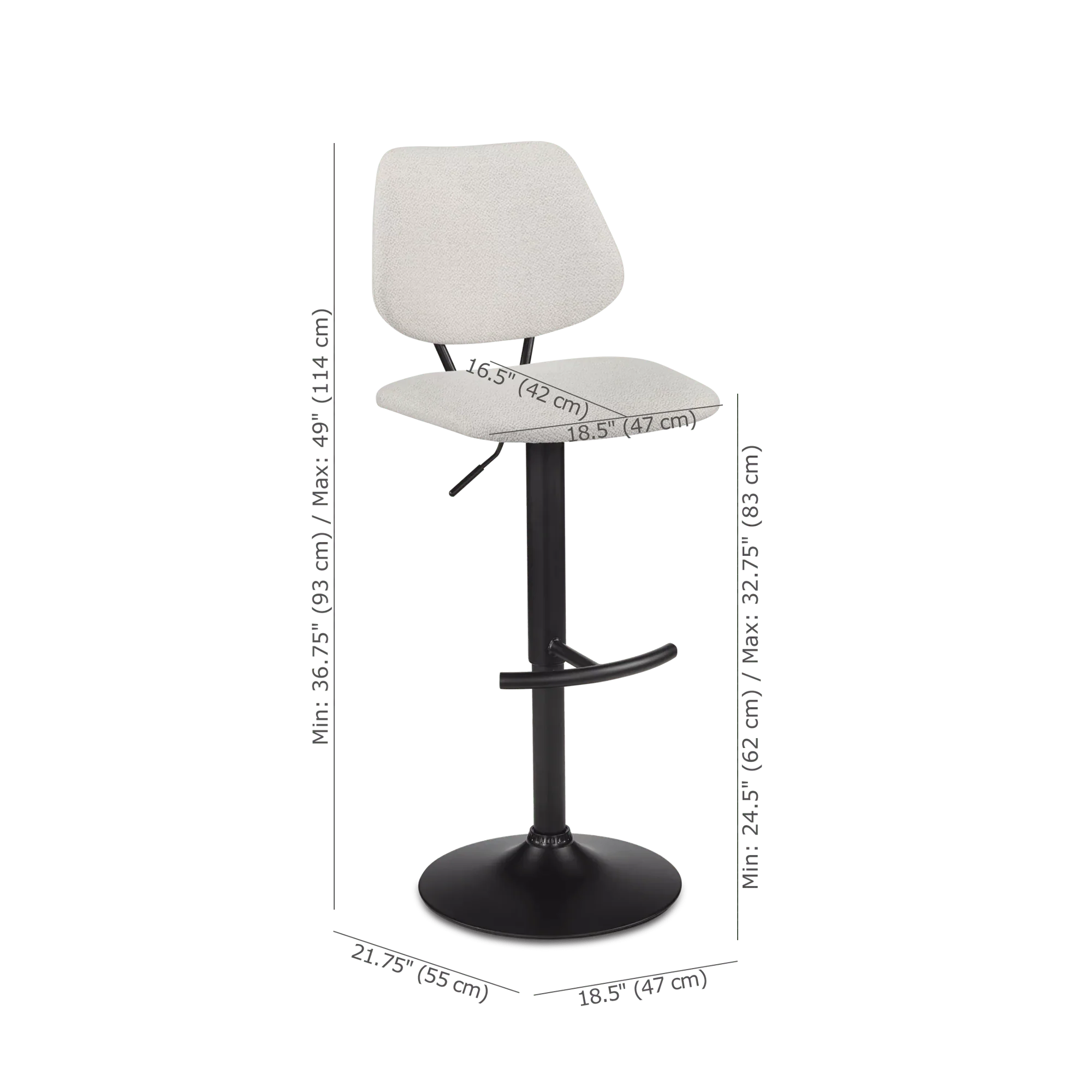 Fabric and Metal Adjustable Counter Stool - Image 4