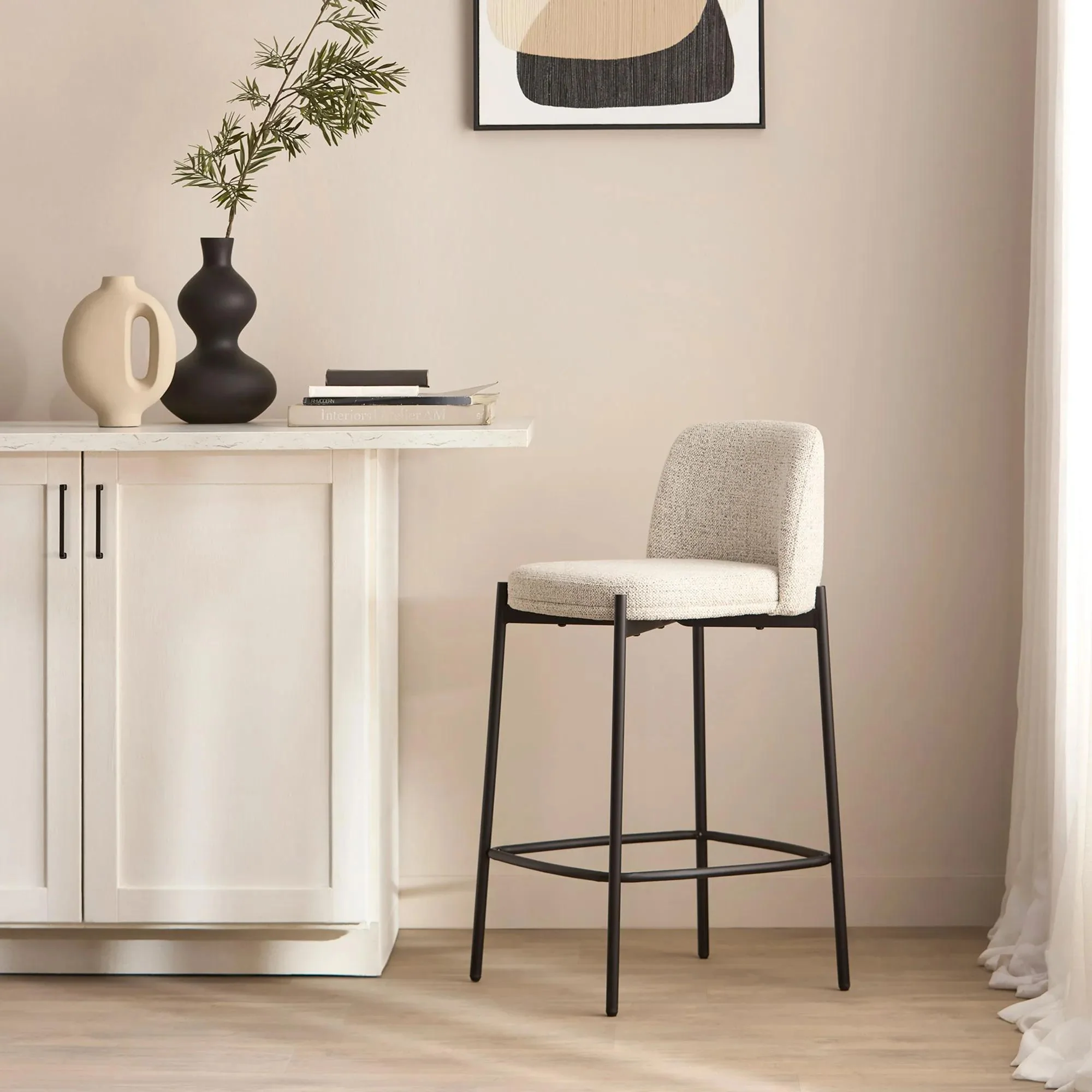 Fabric and Metal Bar Stool - Image 2