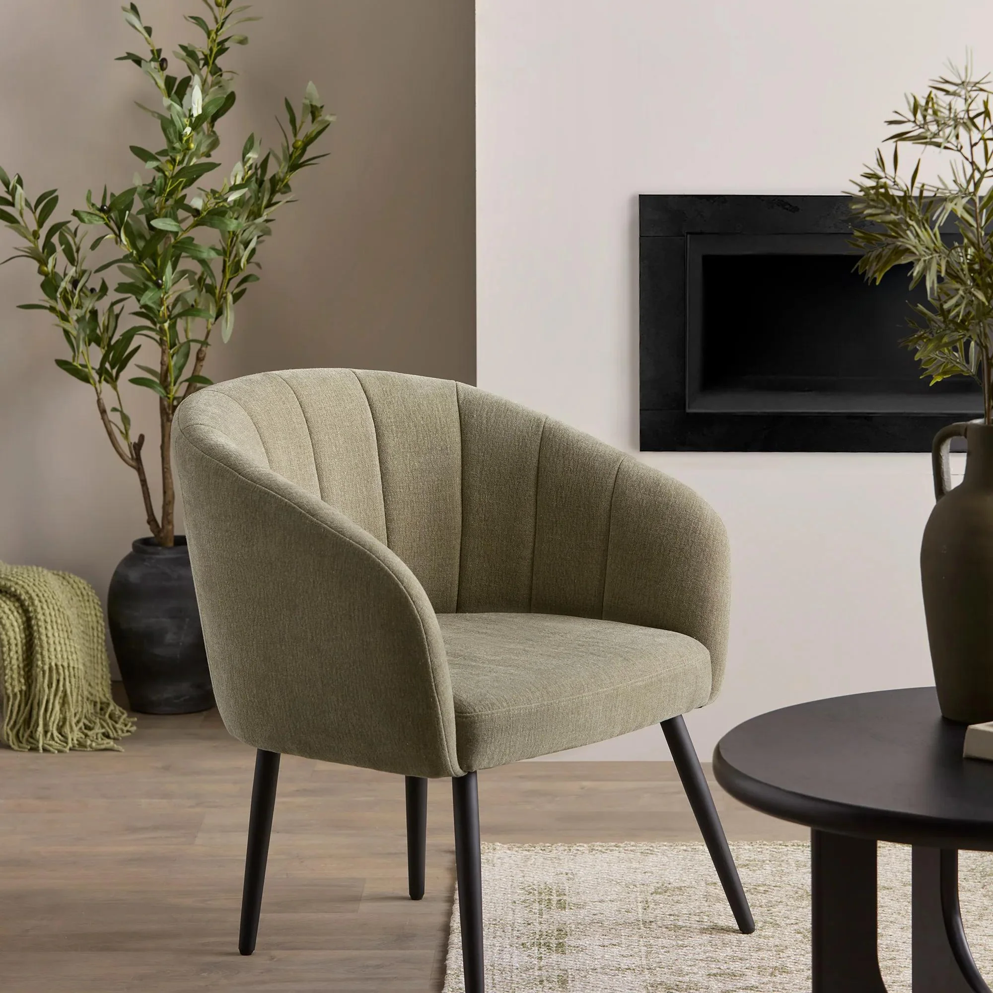 Fabric and Metal Wood Effect Accent Chair - Image 2