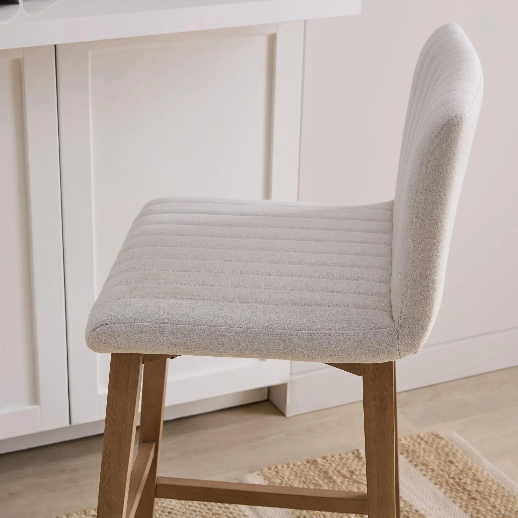 Fabric and Natural Wood Bar Stool - Image 3