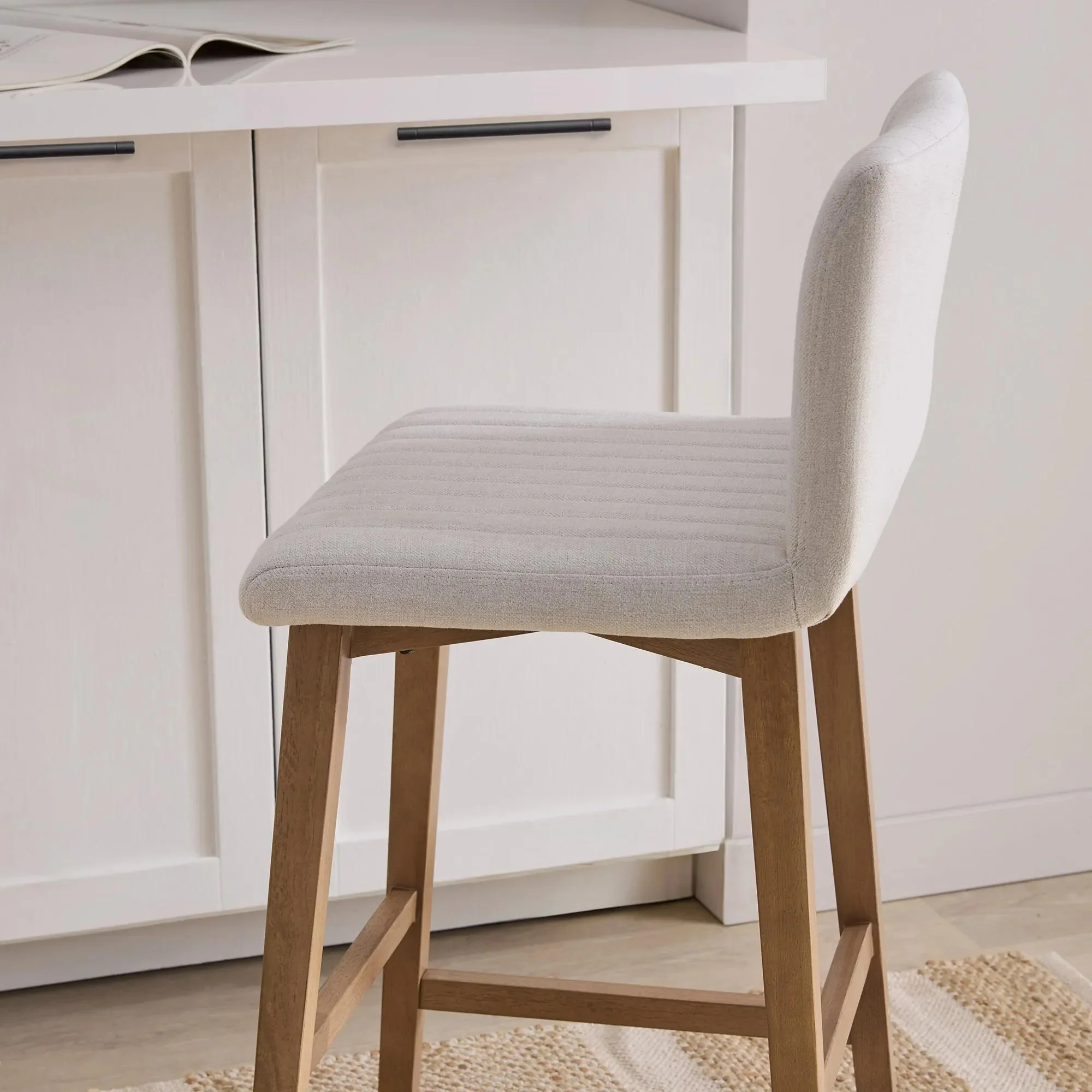 Fabric and Natural Wood Bar Stool - Image 7