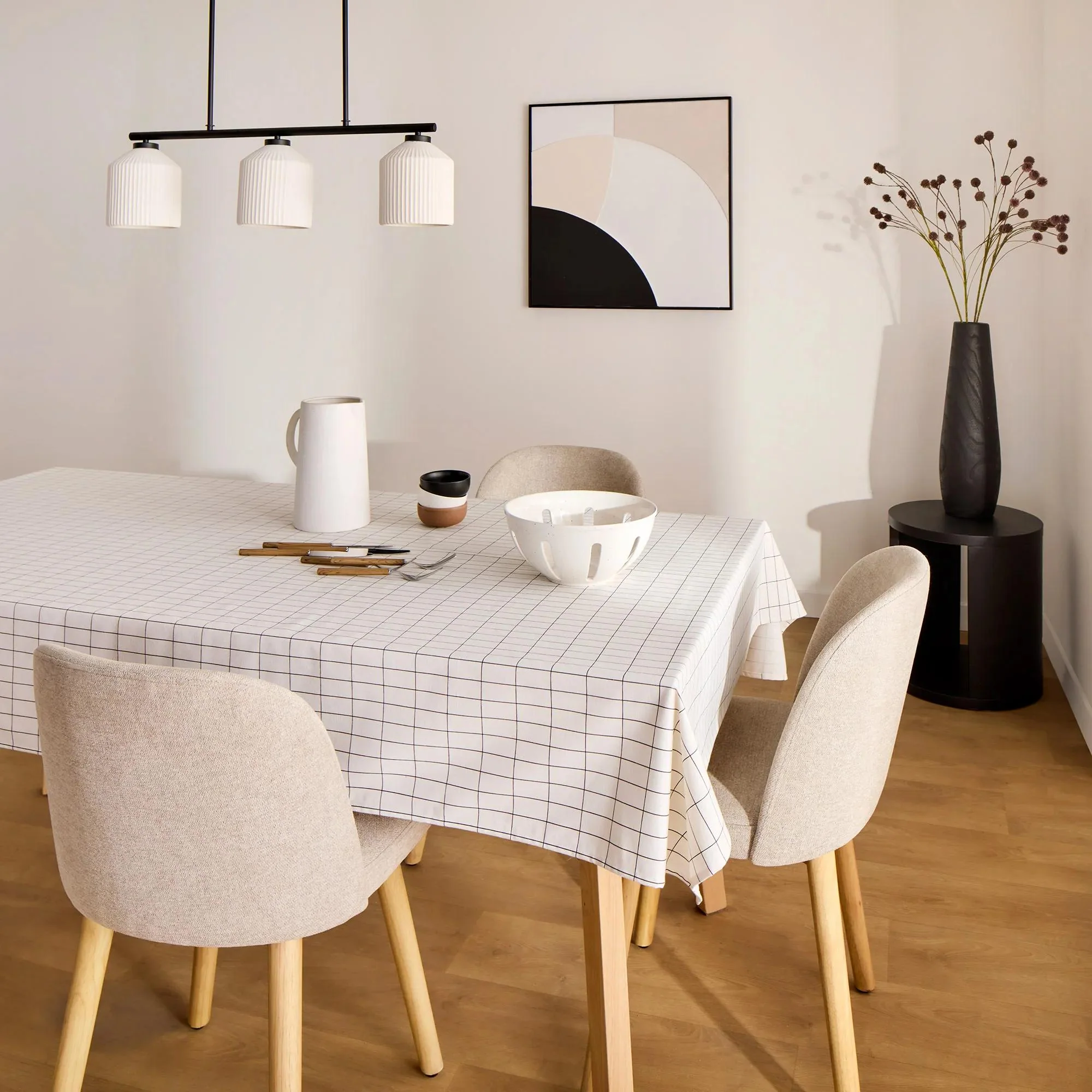 Fabric and Natural Wood Dining Chair - Image 3