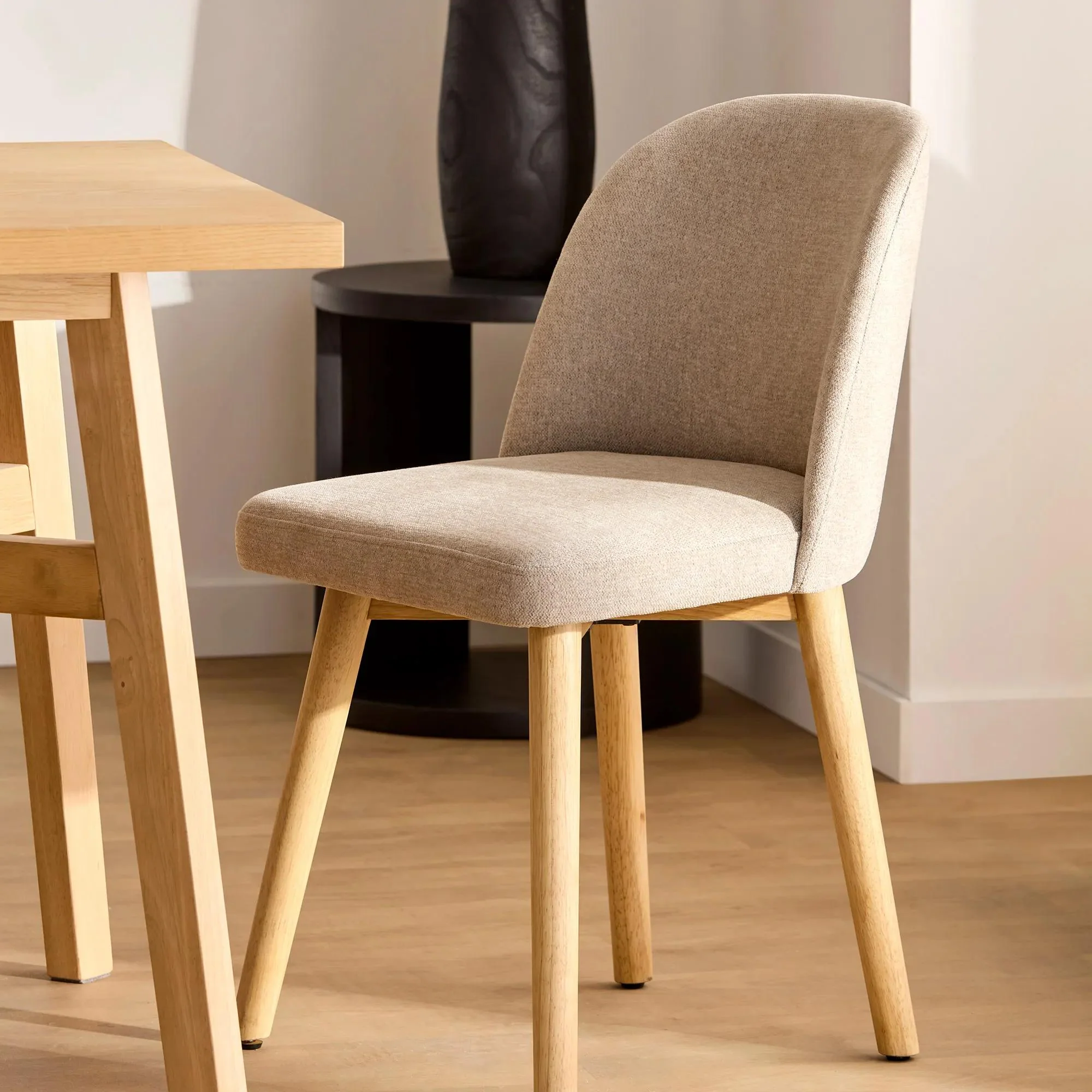 Fabric and Natural Wood Dining Chair - Image 7