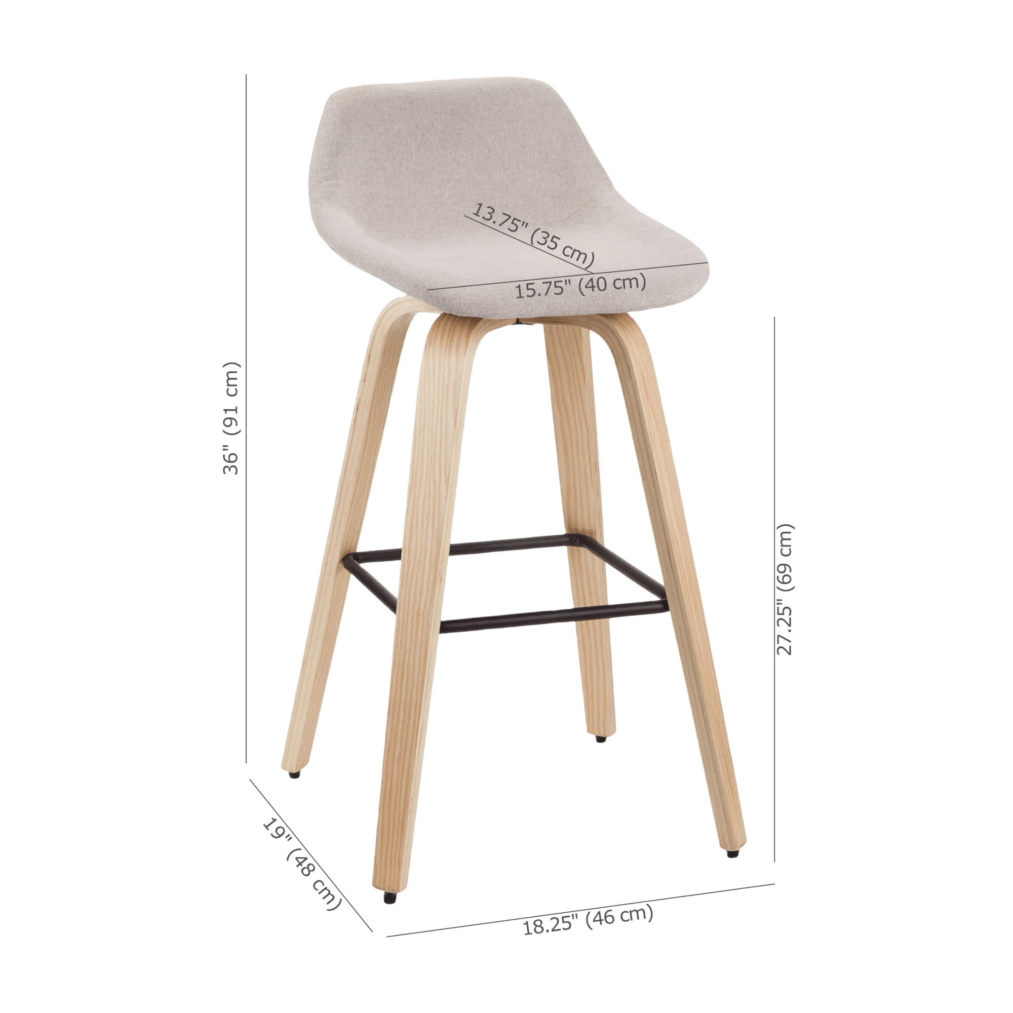 Fabric and Natural Wood Stool - Image 4