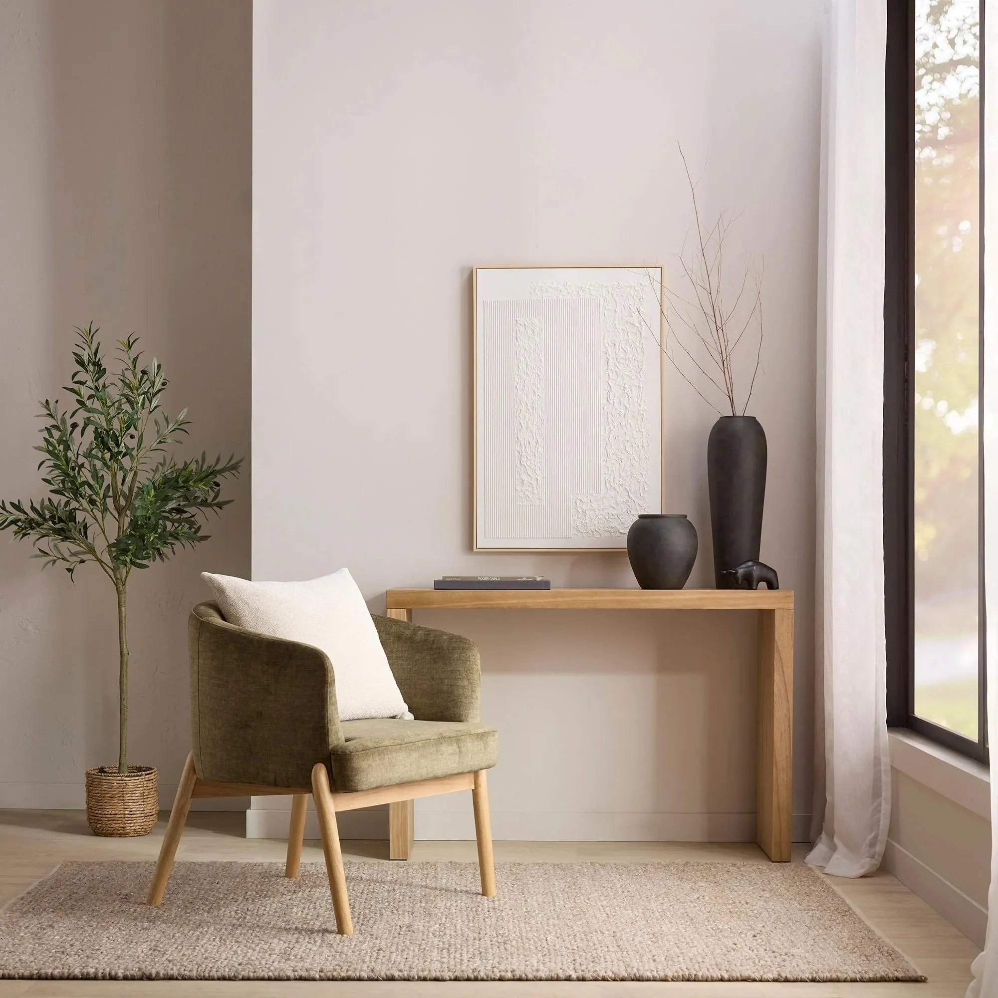 Fabric and Wood Accent Chair - Image 2