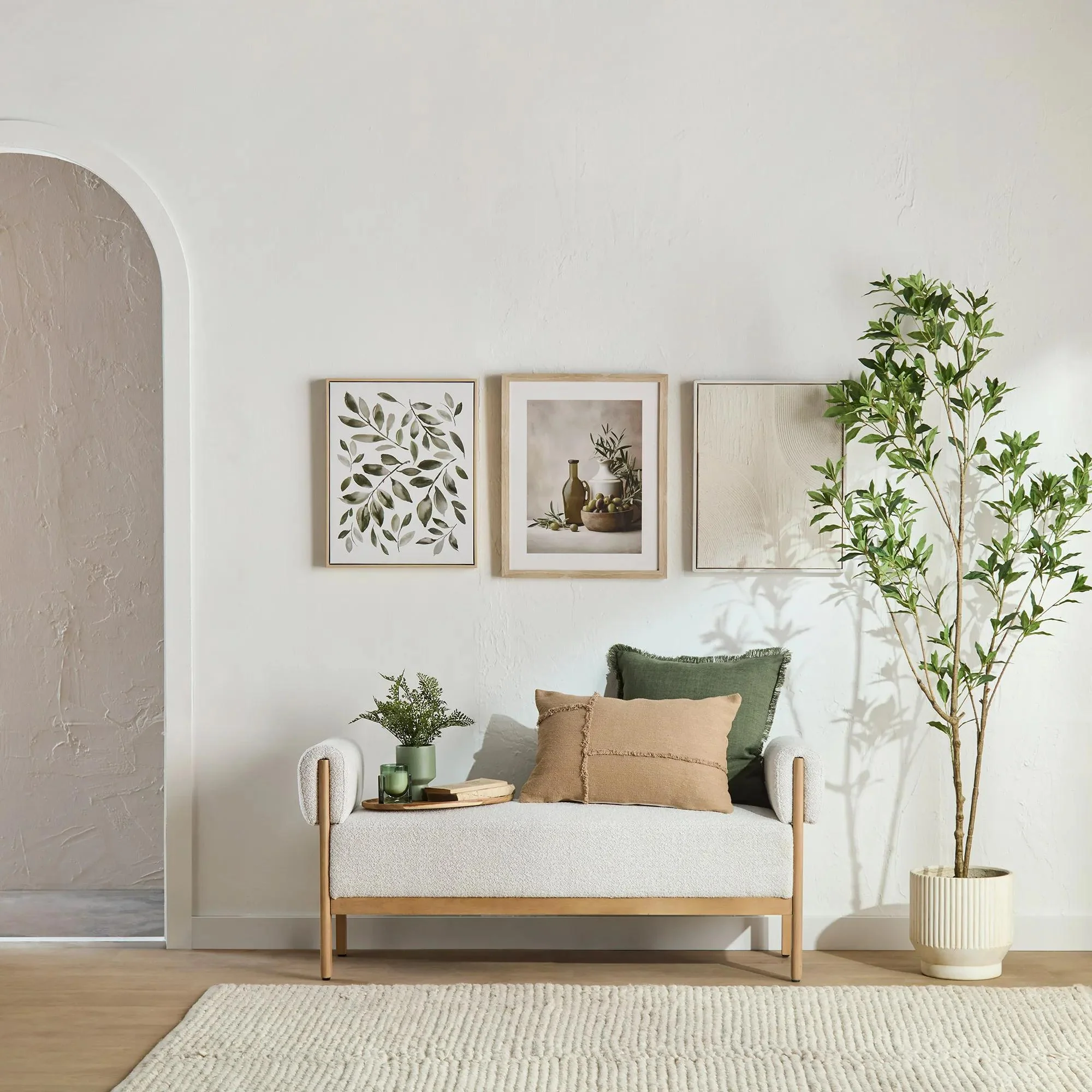 Fabric and Wood Bench - Image 3