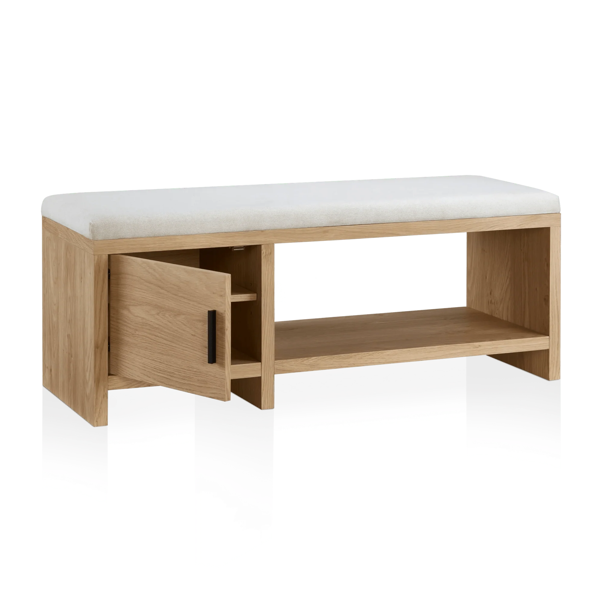 Fabric and Wood Bench with Shoe Rack and Storage - Image 3