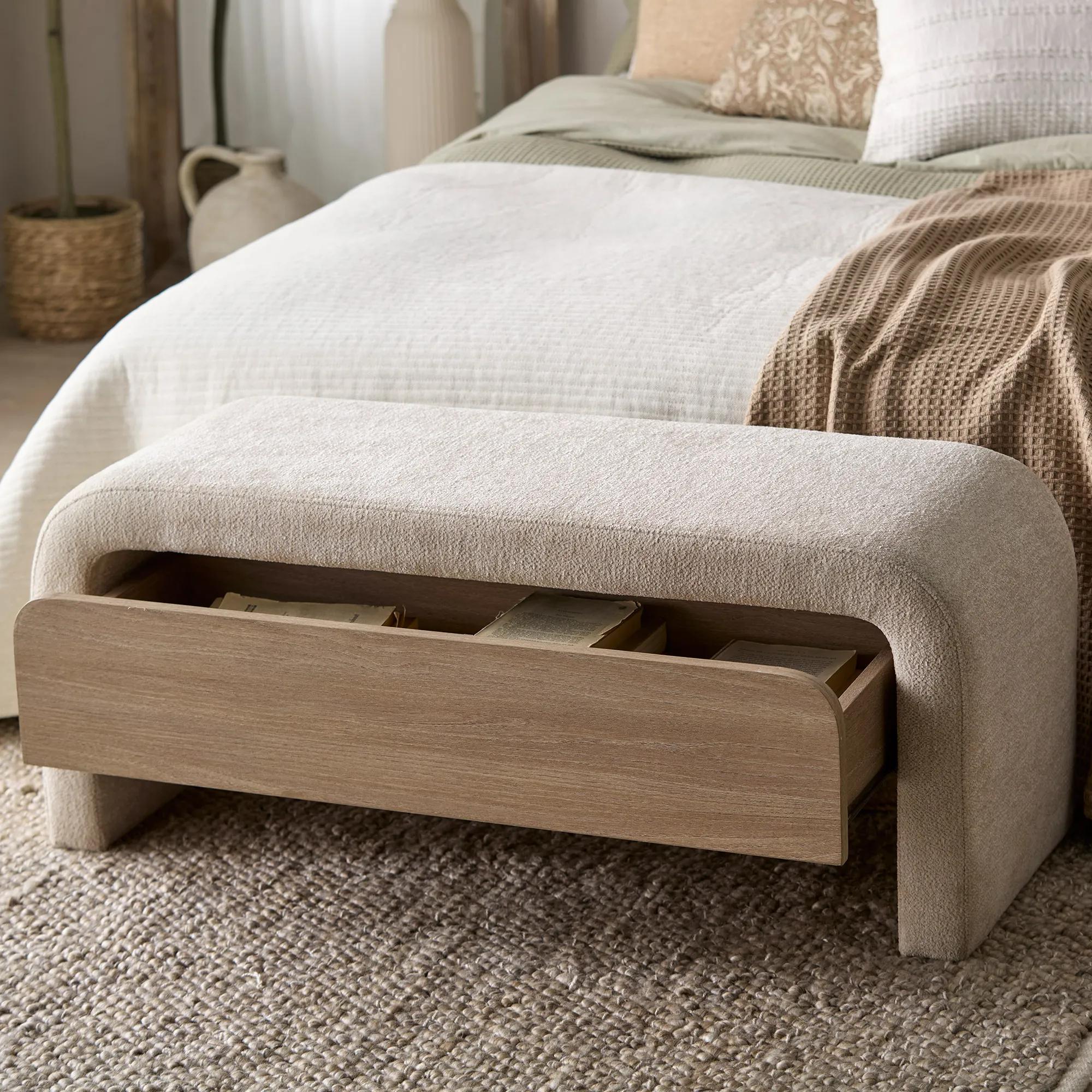 Fabric and Wood Bench with Storage - Image 4