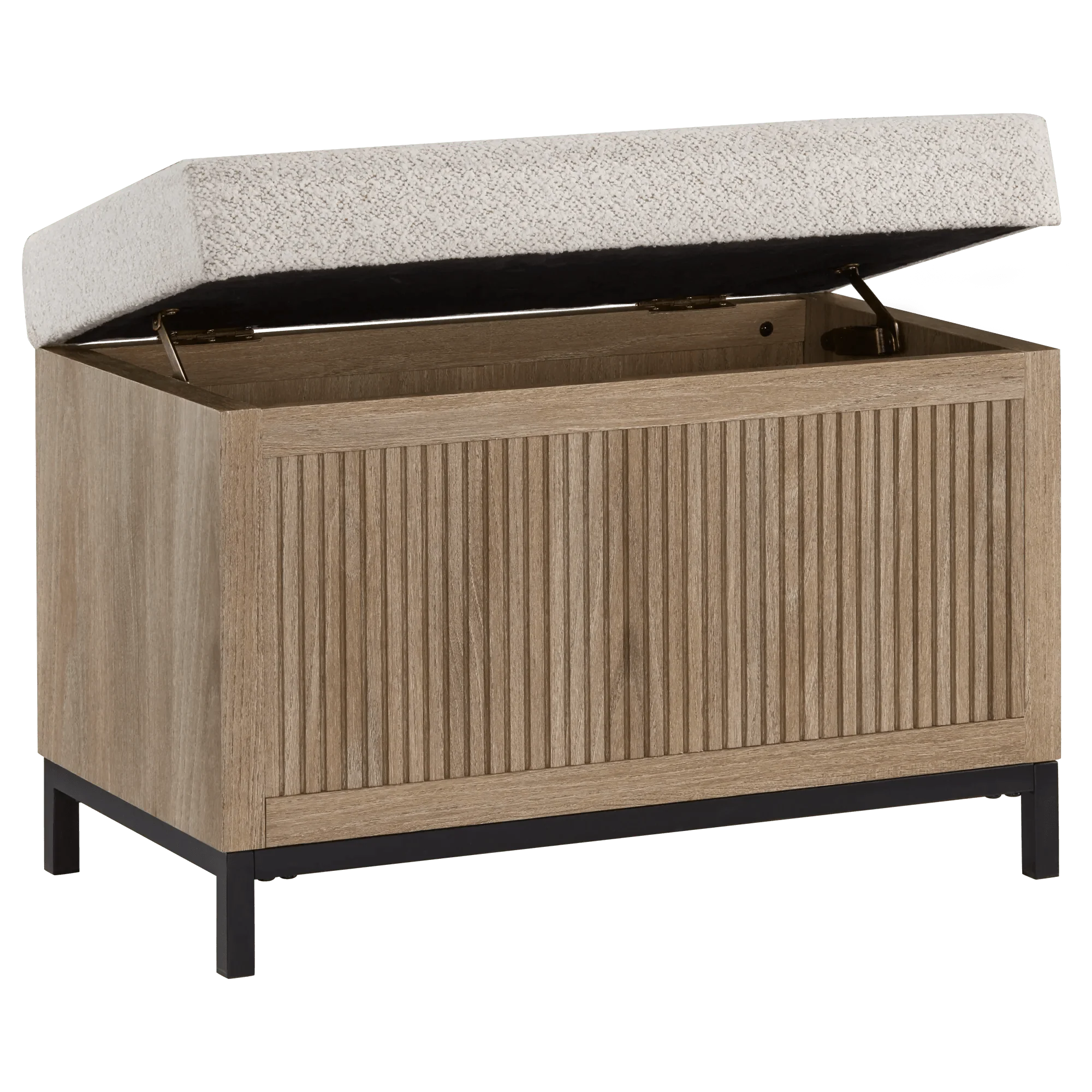 Fabric and Wood Ottoman with Storage - Image 3