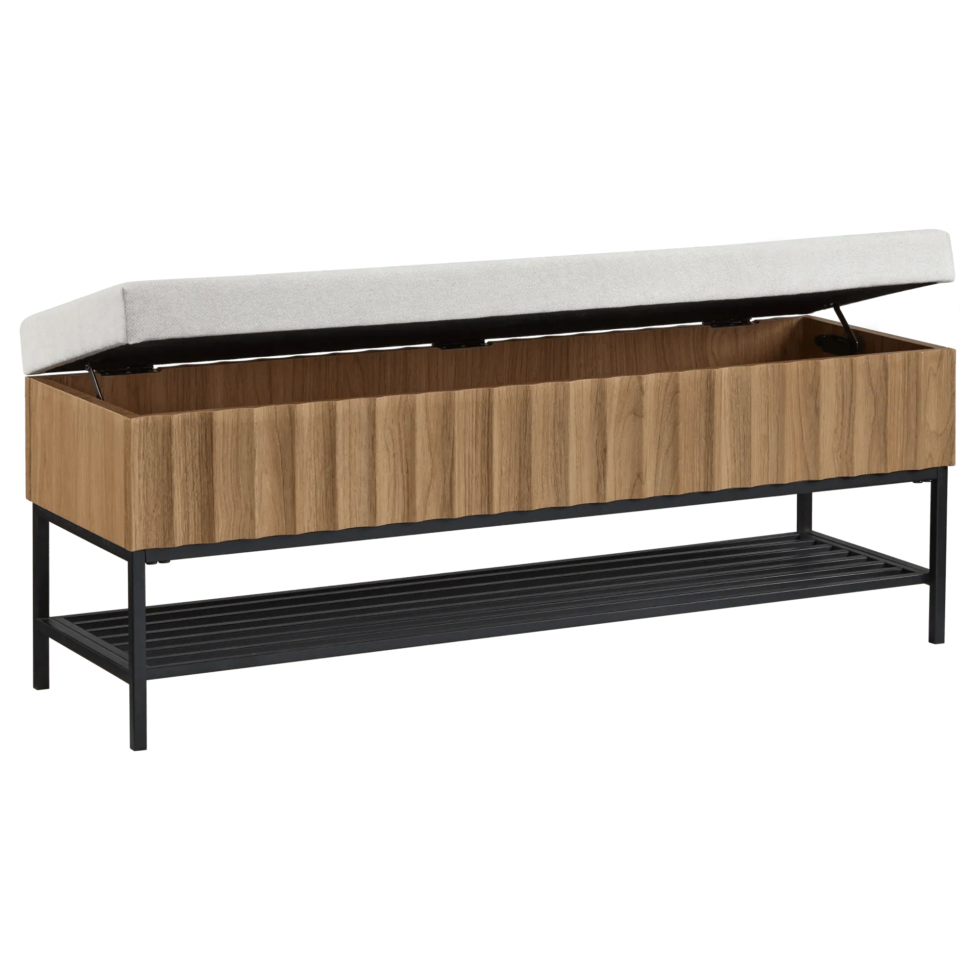 Fabric and Wood Storage Bench - Image 2