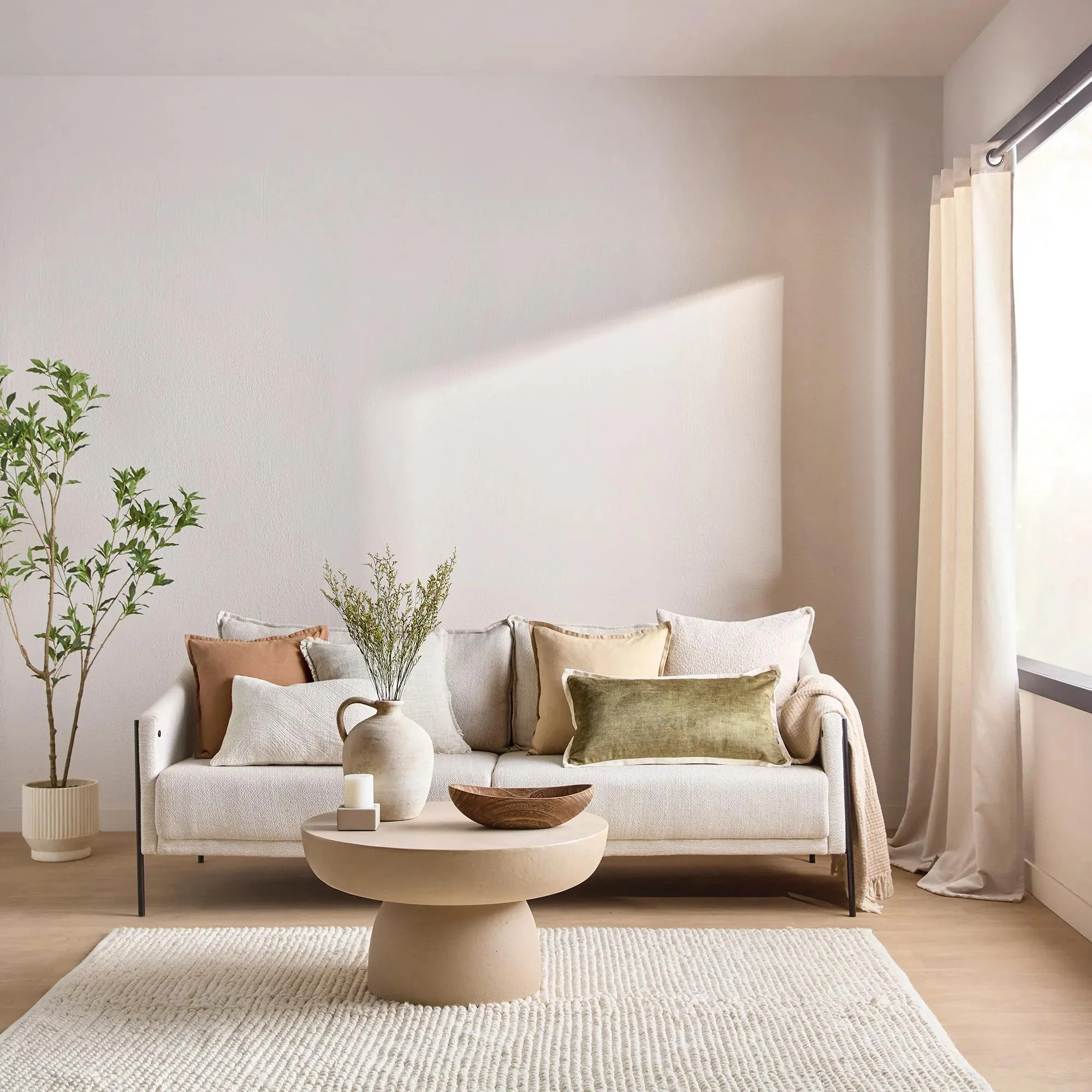 Oatmeal Fabric Sofa with Black Metal Legs - Image 2