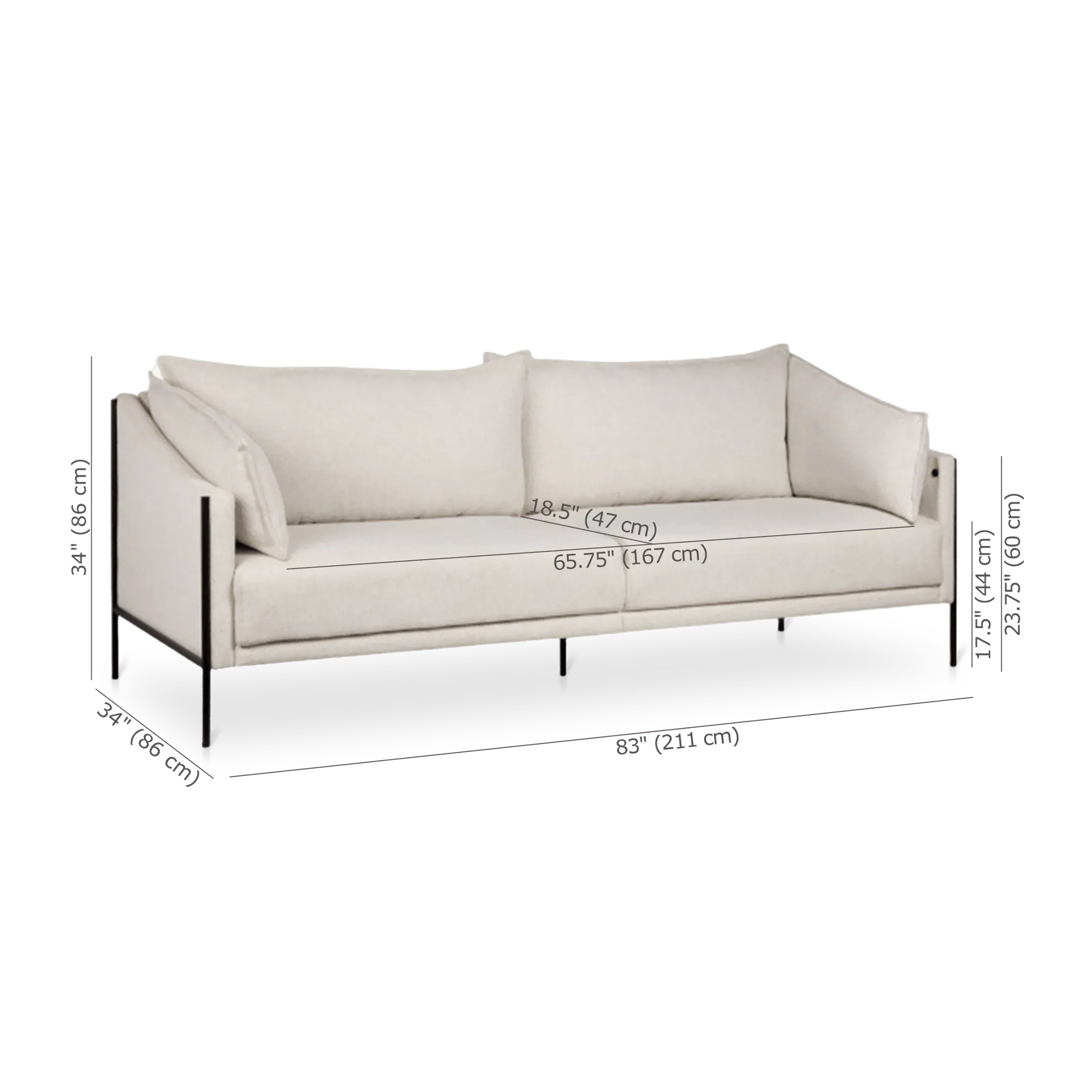 Oatmeal Fabric Sofa with Black Metal Legs - Image 7