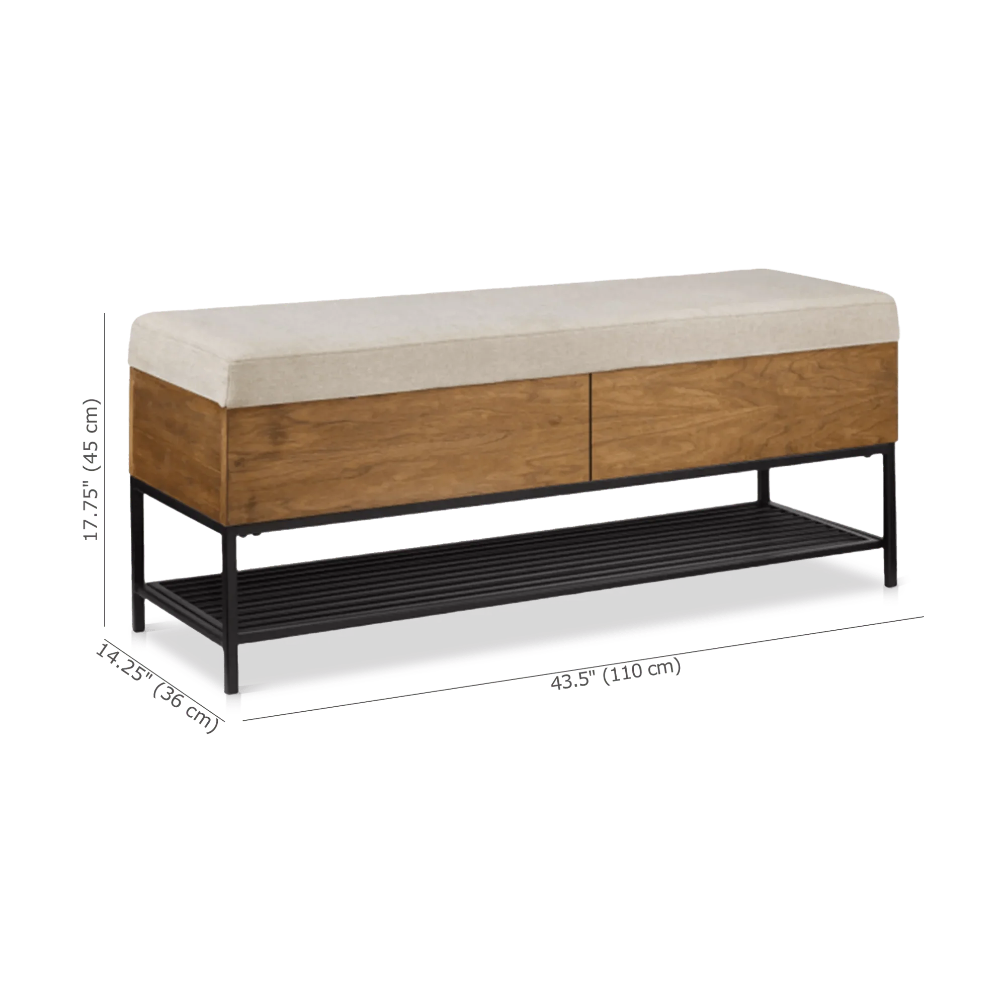Fabric Wood and Metal Storage Bench with Shoe Rack - Image 10