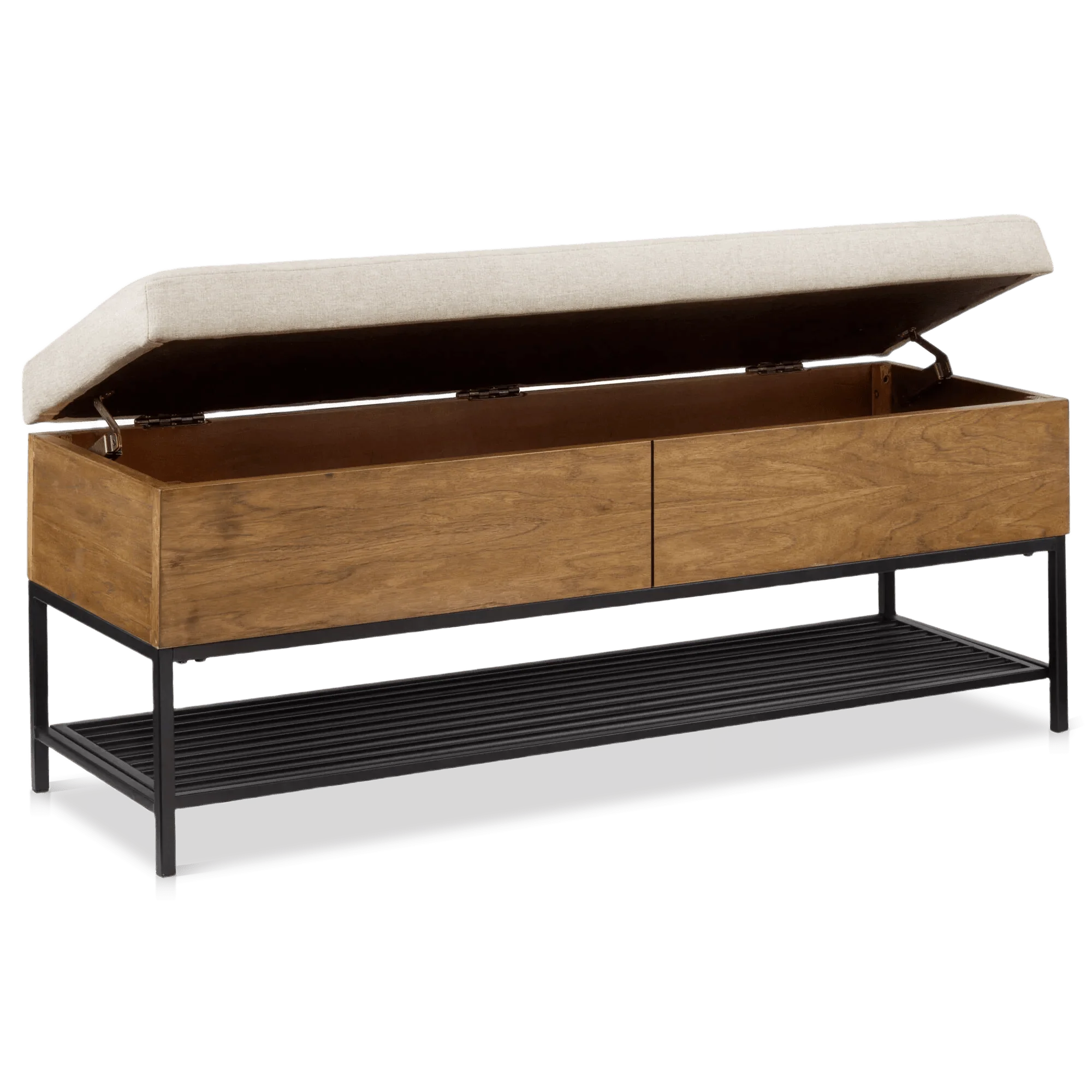 Fabric Wood and Metal Storage Bench with Shoe Rack - Image 5