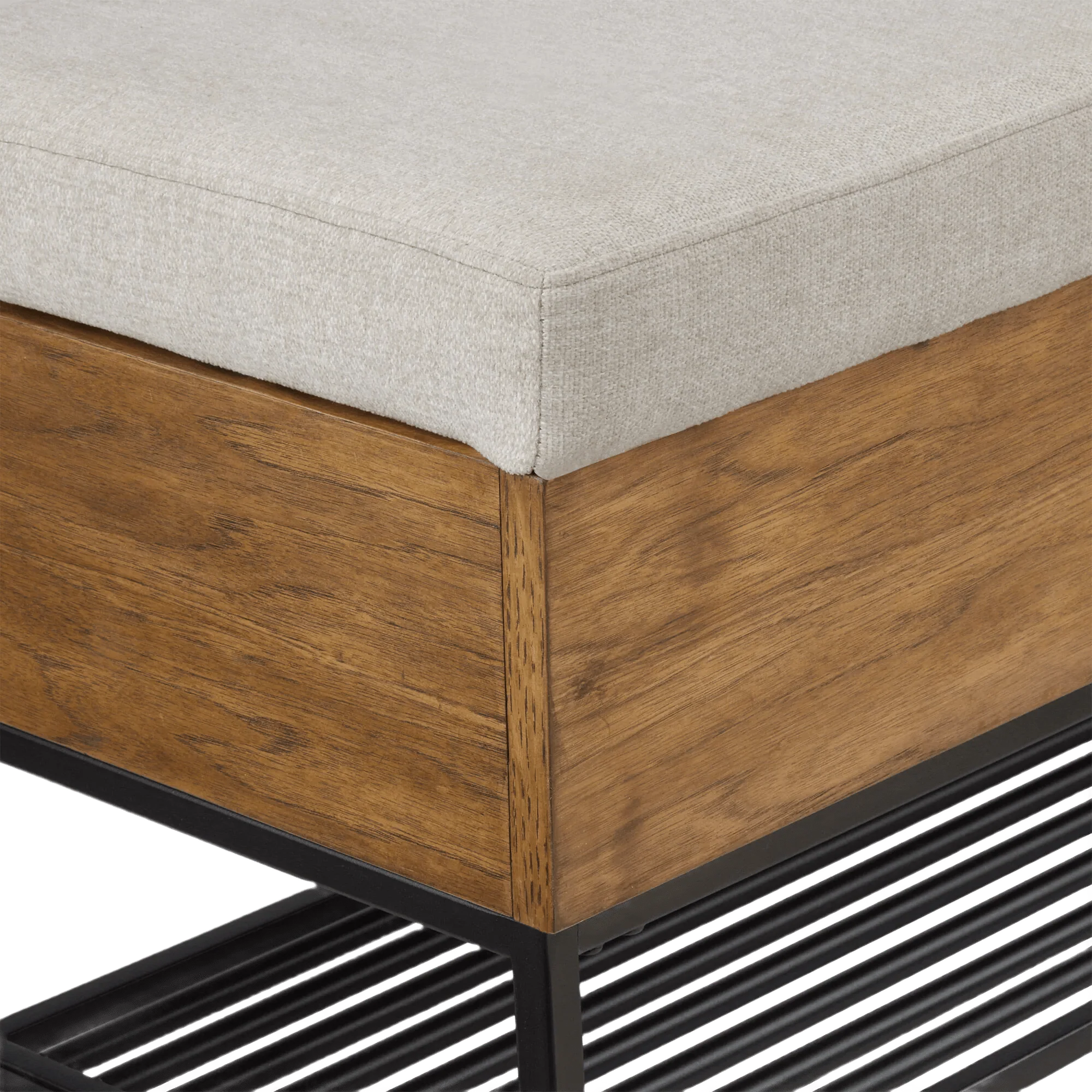 Fabric Wood and Metal Storage Bench with Shoe Rack - Image 9