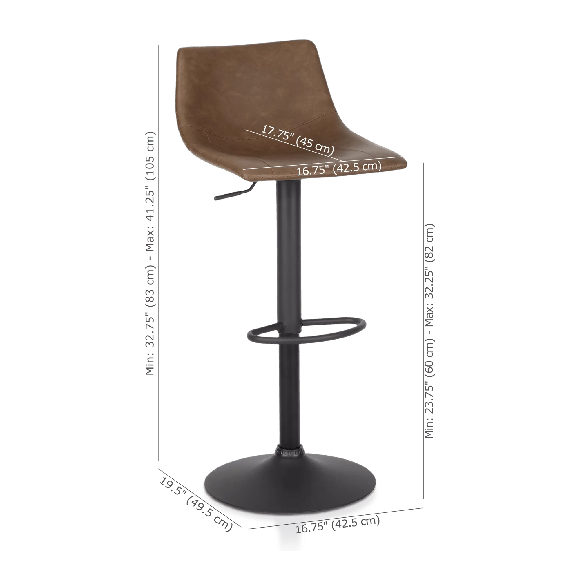 Faux Leather and Metal Adjustable Bar Stool - Image 4