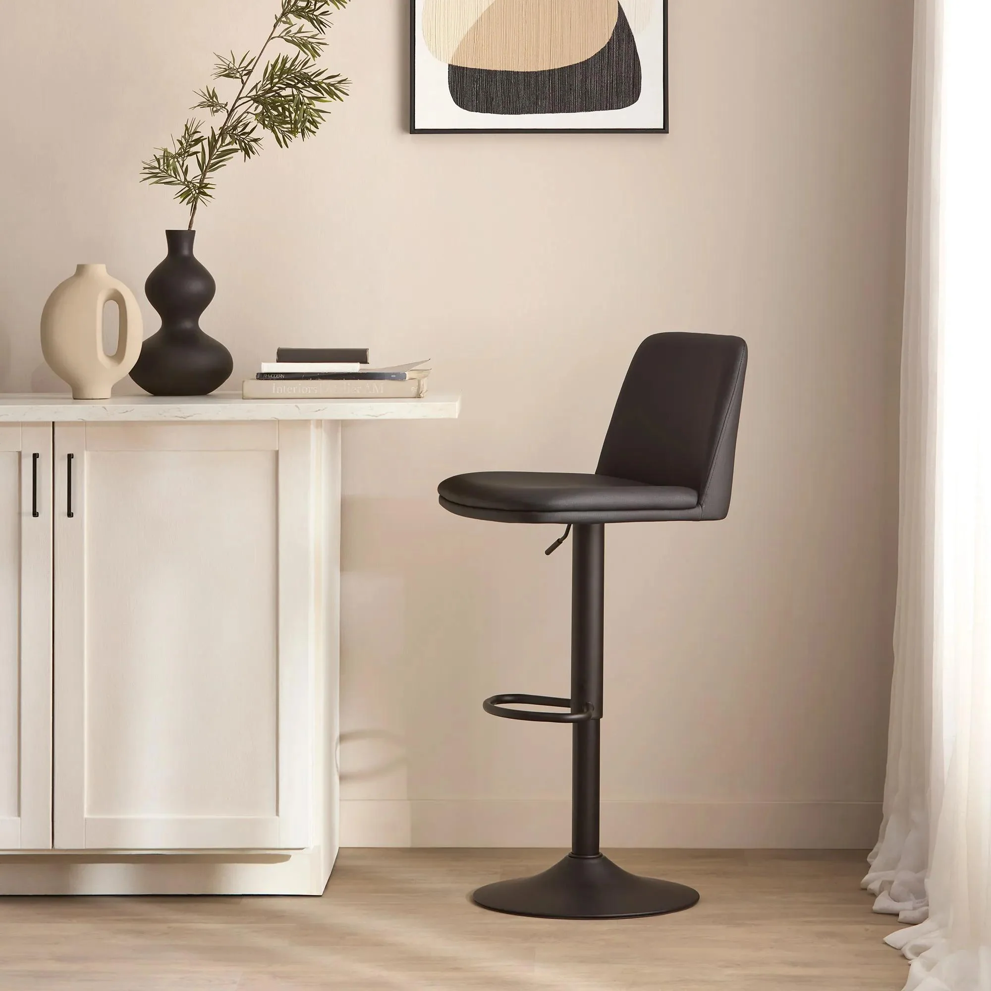 Black Faux Leather and Metal Bar Stool - Image 2