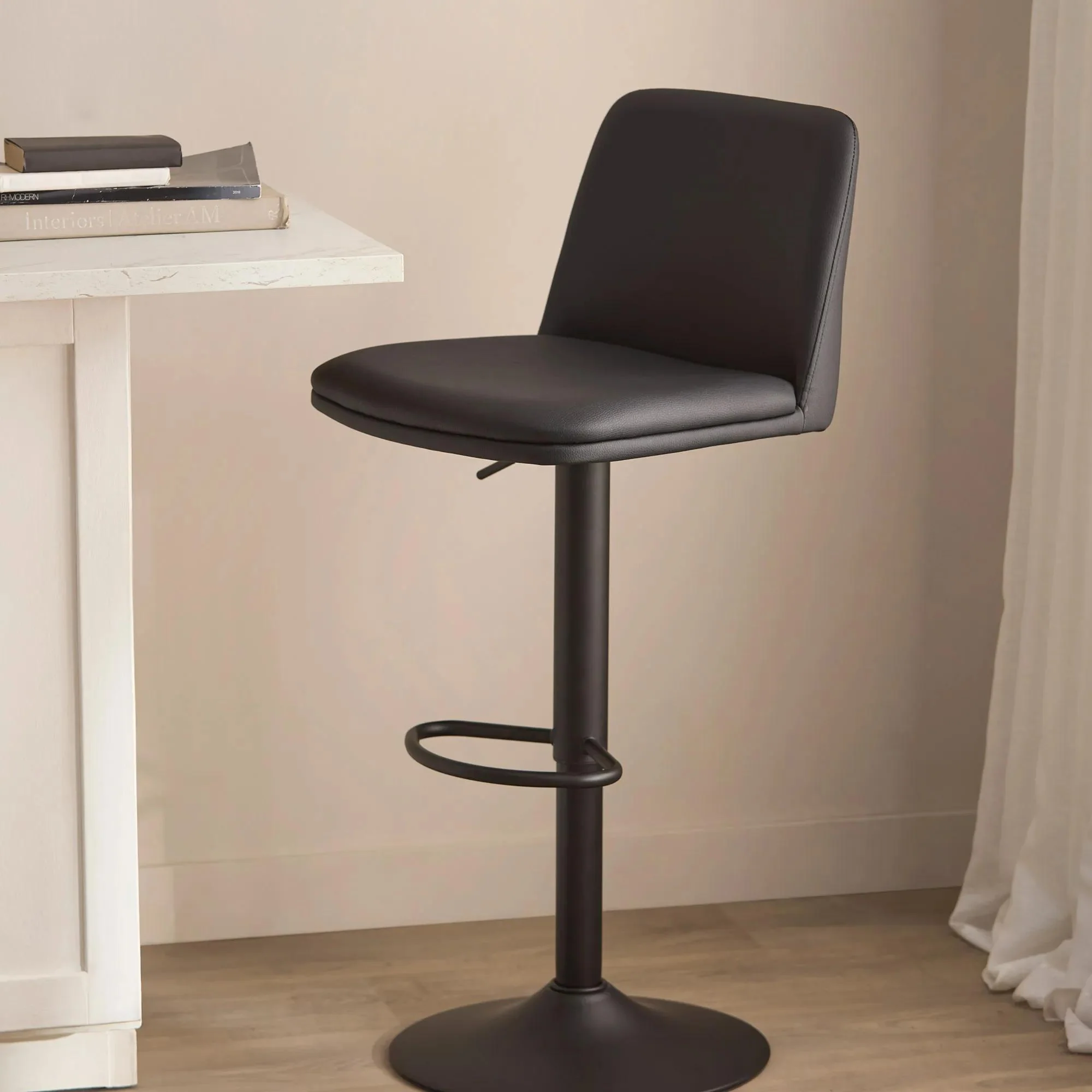 Black Faux Leather and Metal Bar Stool - Image 3